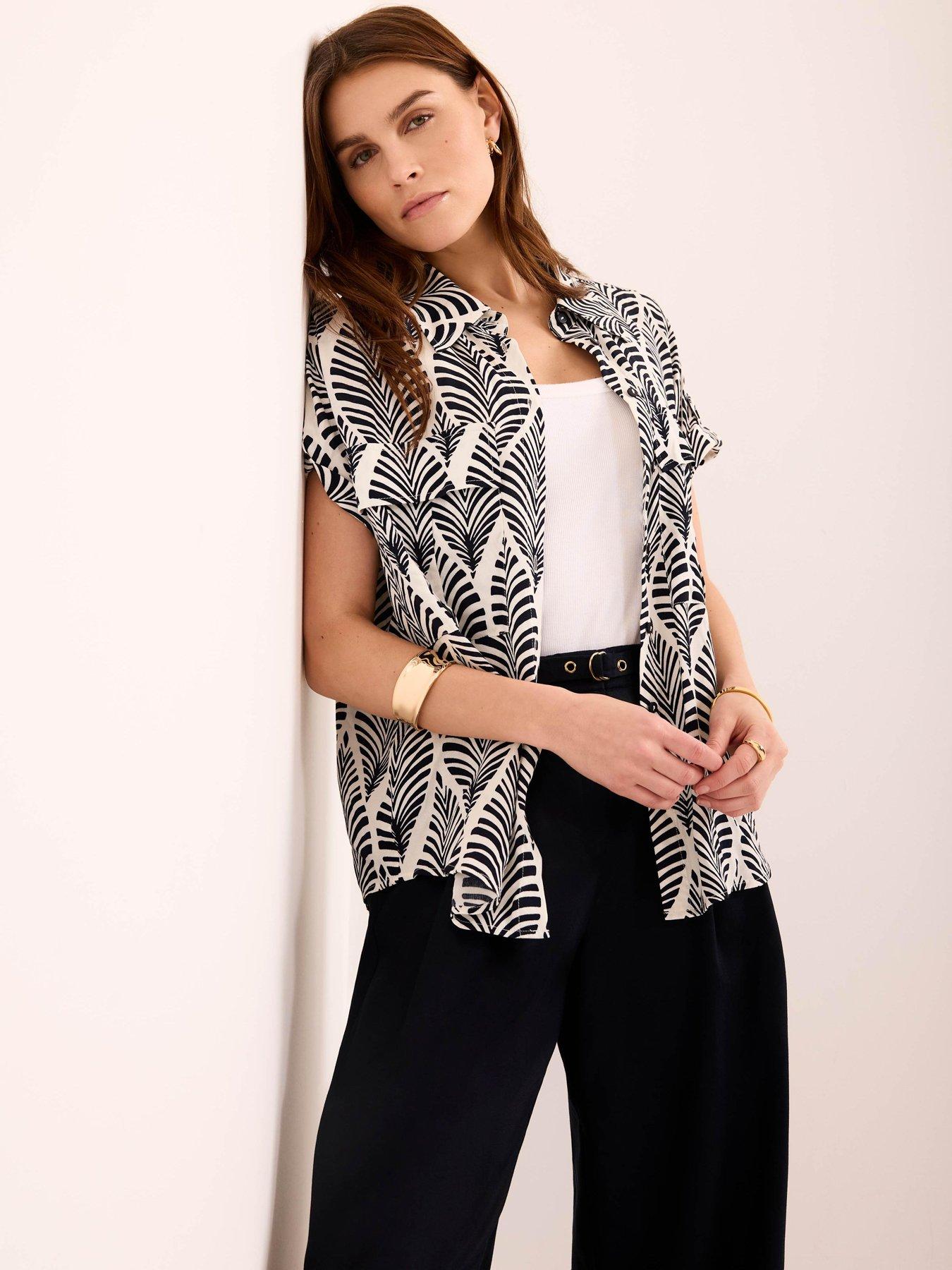  image of mint-velvet-blue-leaf-print-resort-shirt