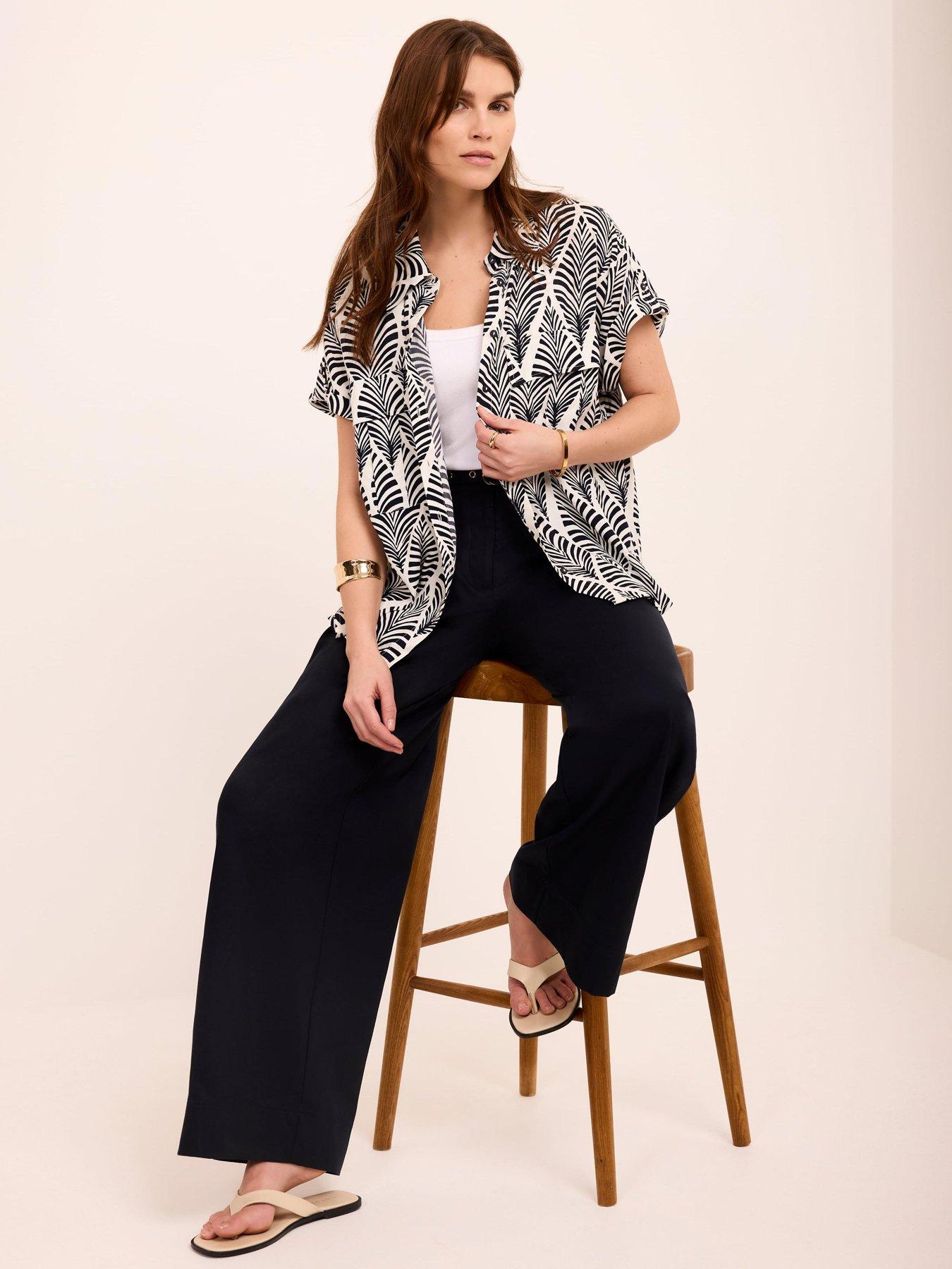  image of mint-velvet-blue-leaf-print-resort-shirt