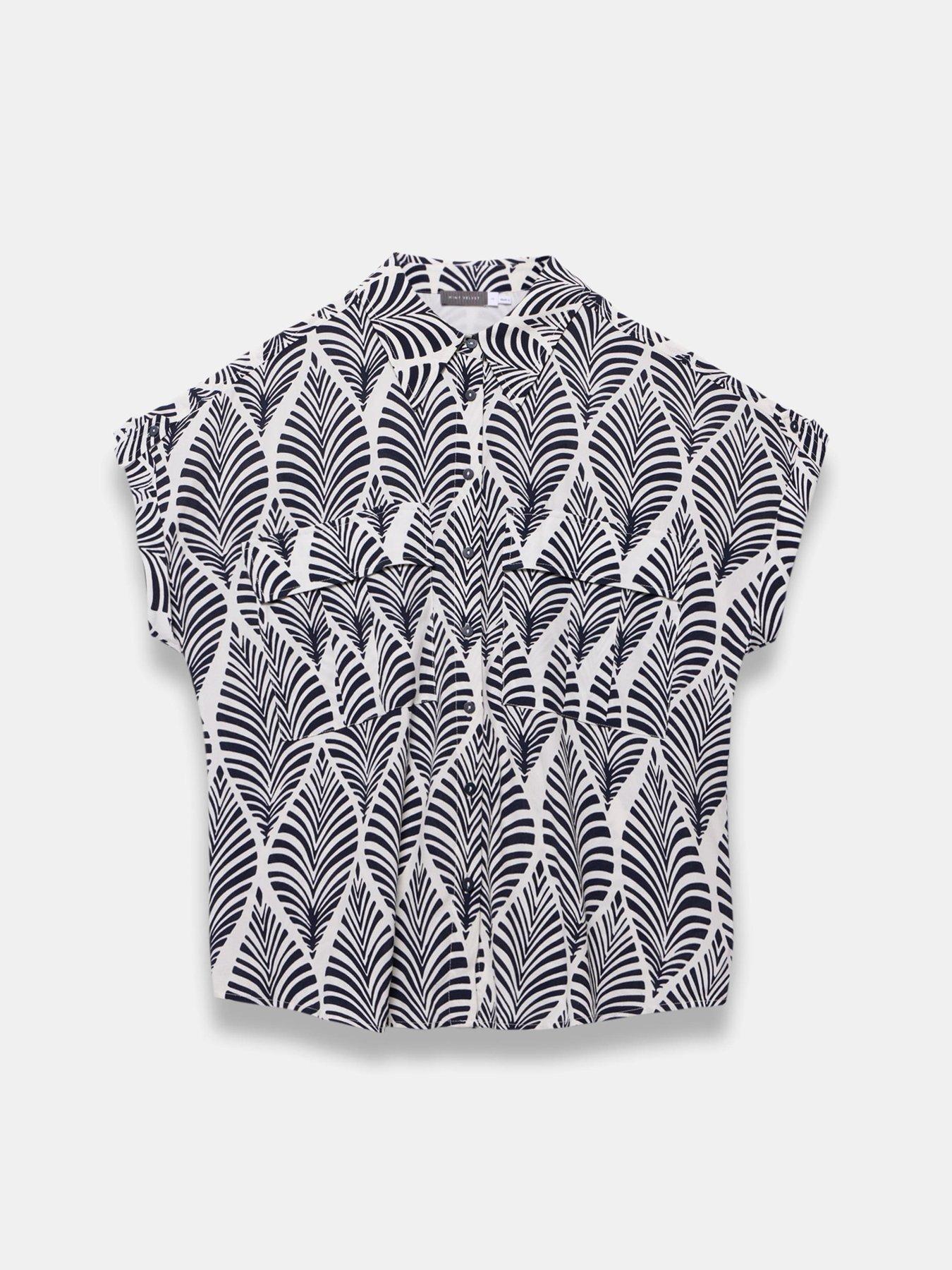  image of mint-velvet-blue-leaf-print-resort-shirt
