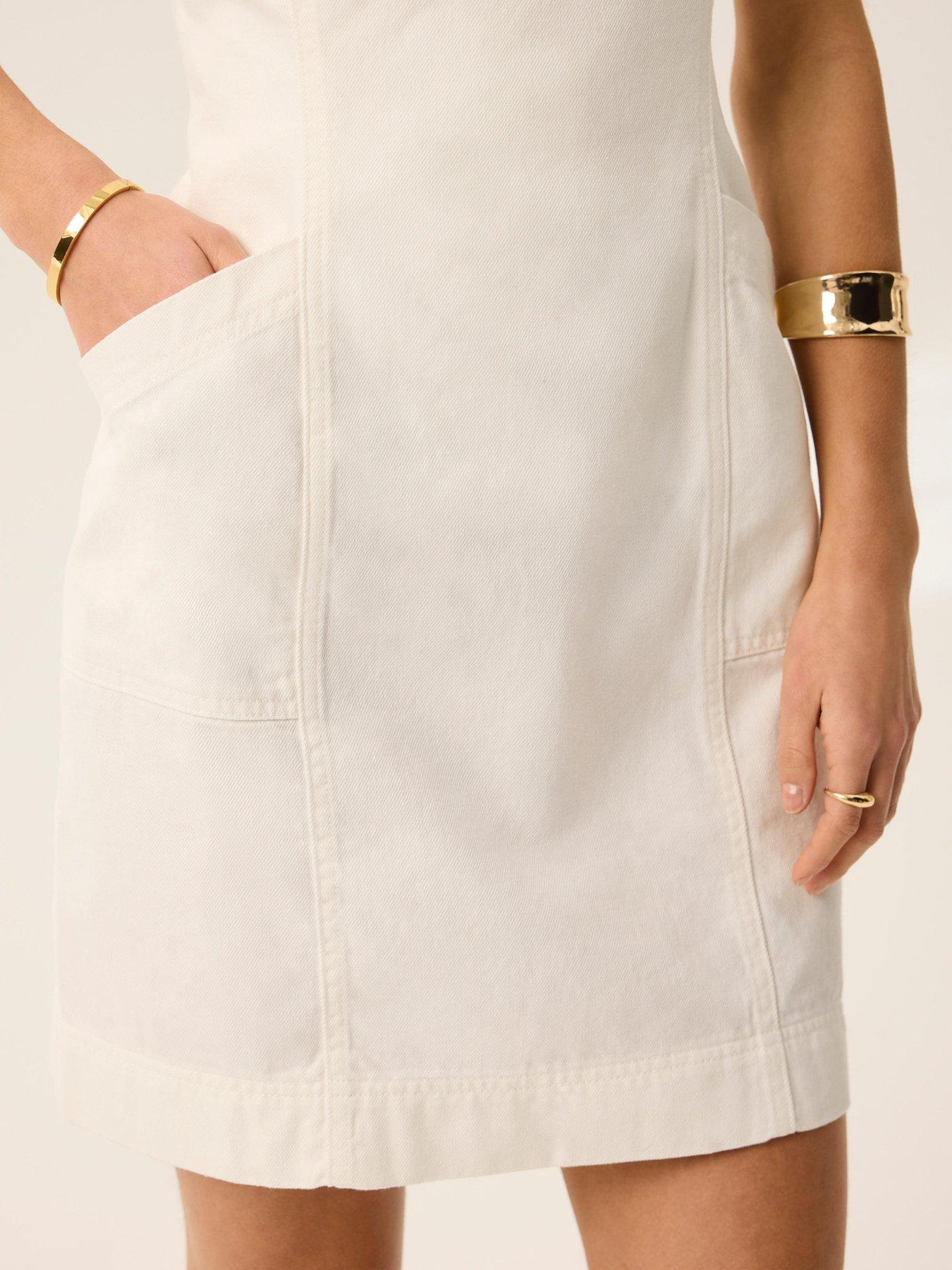 Image 4 of 6 of Mint Velvet Denim Mini Dress - White