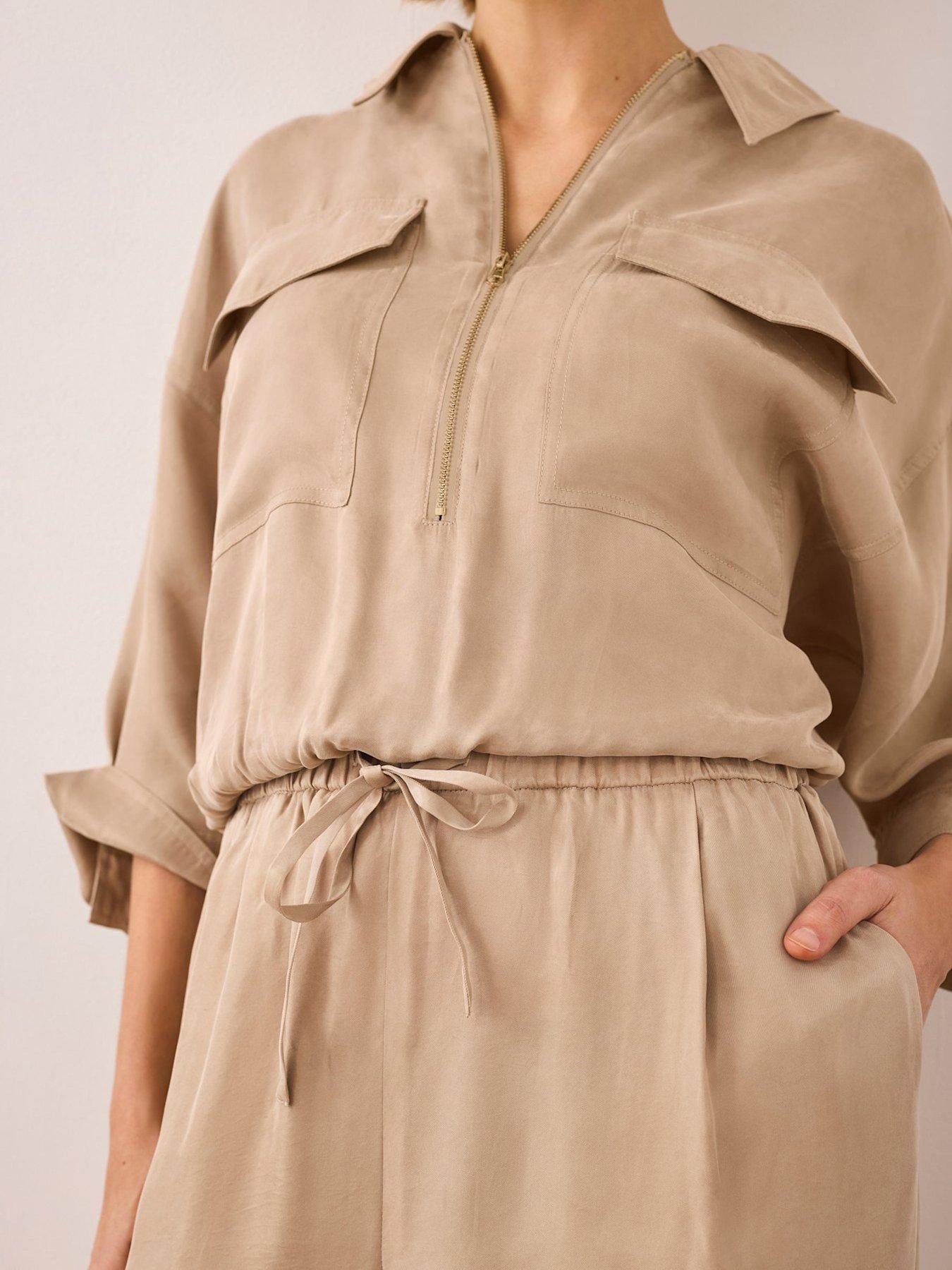 Mint Velvet Neutral Cupro Wide Leg Trouser - Cream