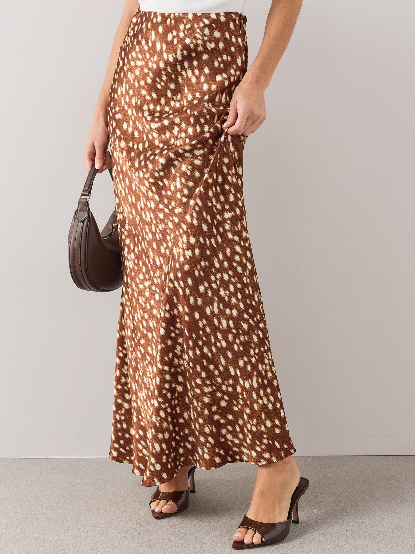 The Very Collection Bambi Print Satin Bias Maxi Skirt - Brown