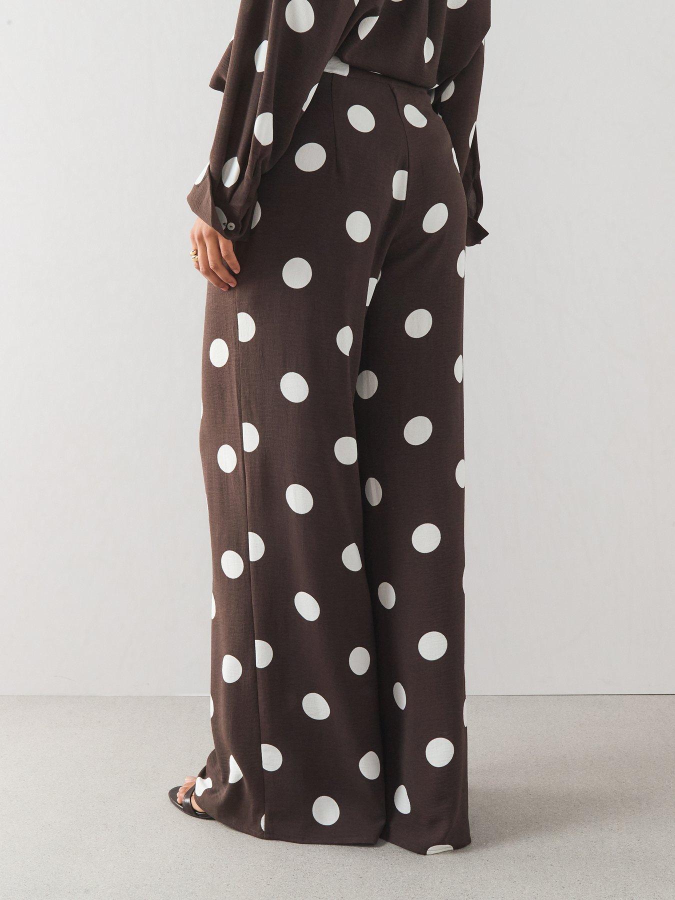 Image 2 of 7 of The Very Collection Polka Dot Wide Leg Co Ord Trousers - Brown