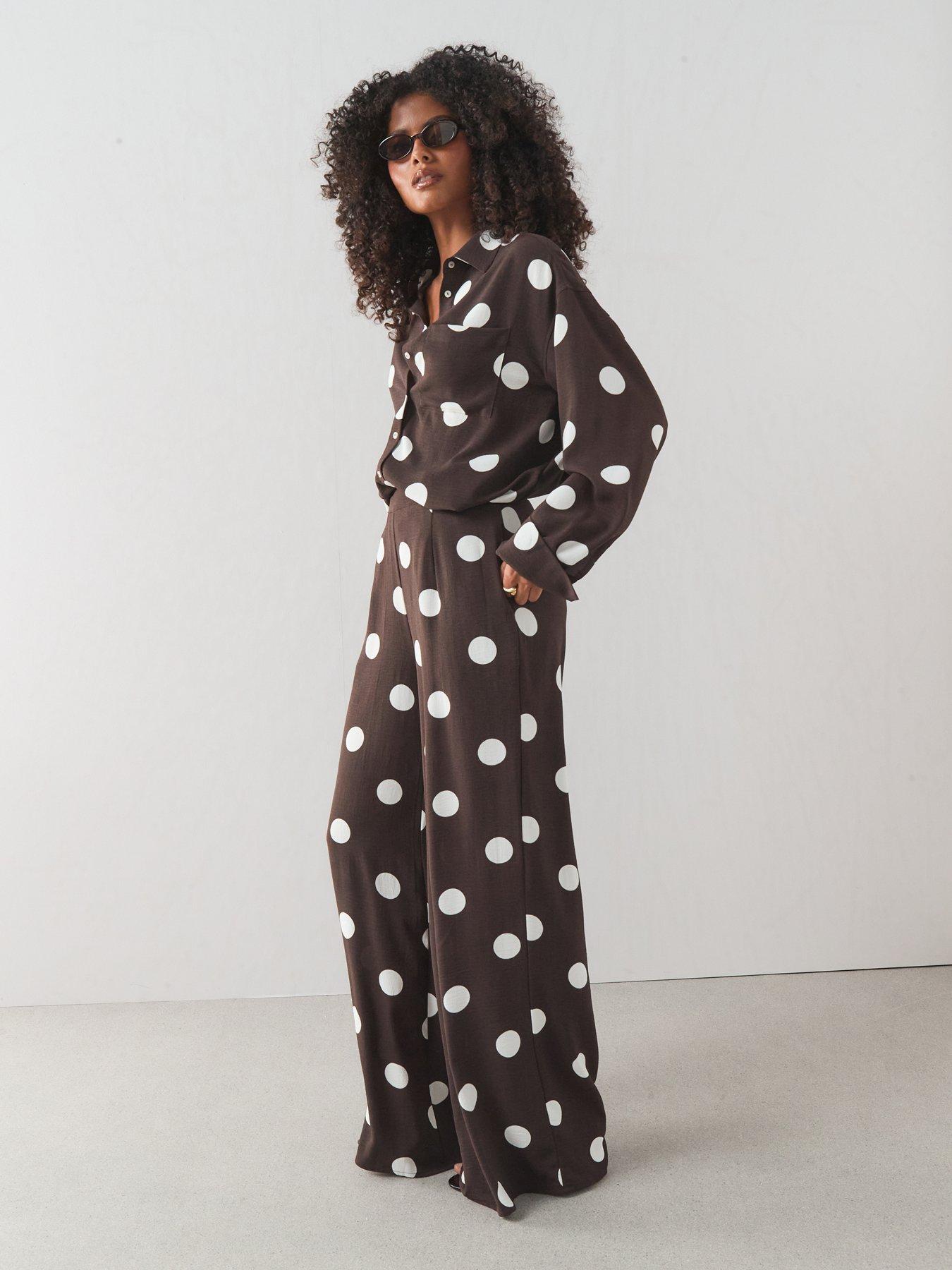 Image 3 of 7 of The Very Collection Polka Dot Wide Leg Co Ord Trousers - Brown