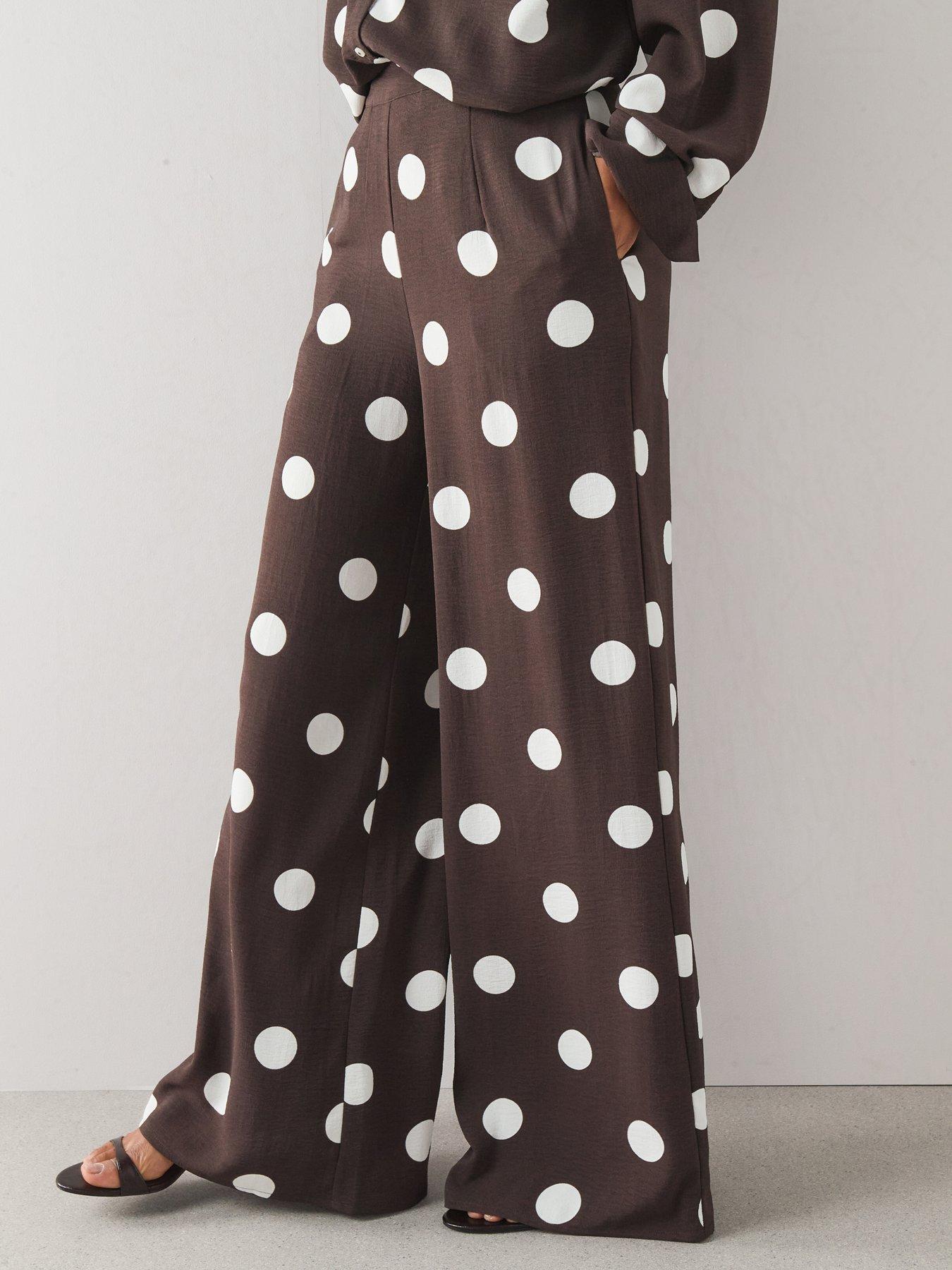 Image 4 of 7 of The Very Collection Polka Dot Wide Leg Co Ord Trousers - Brown