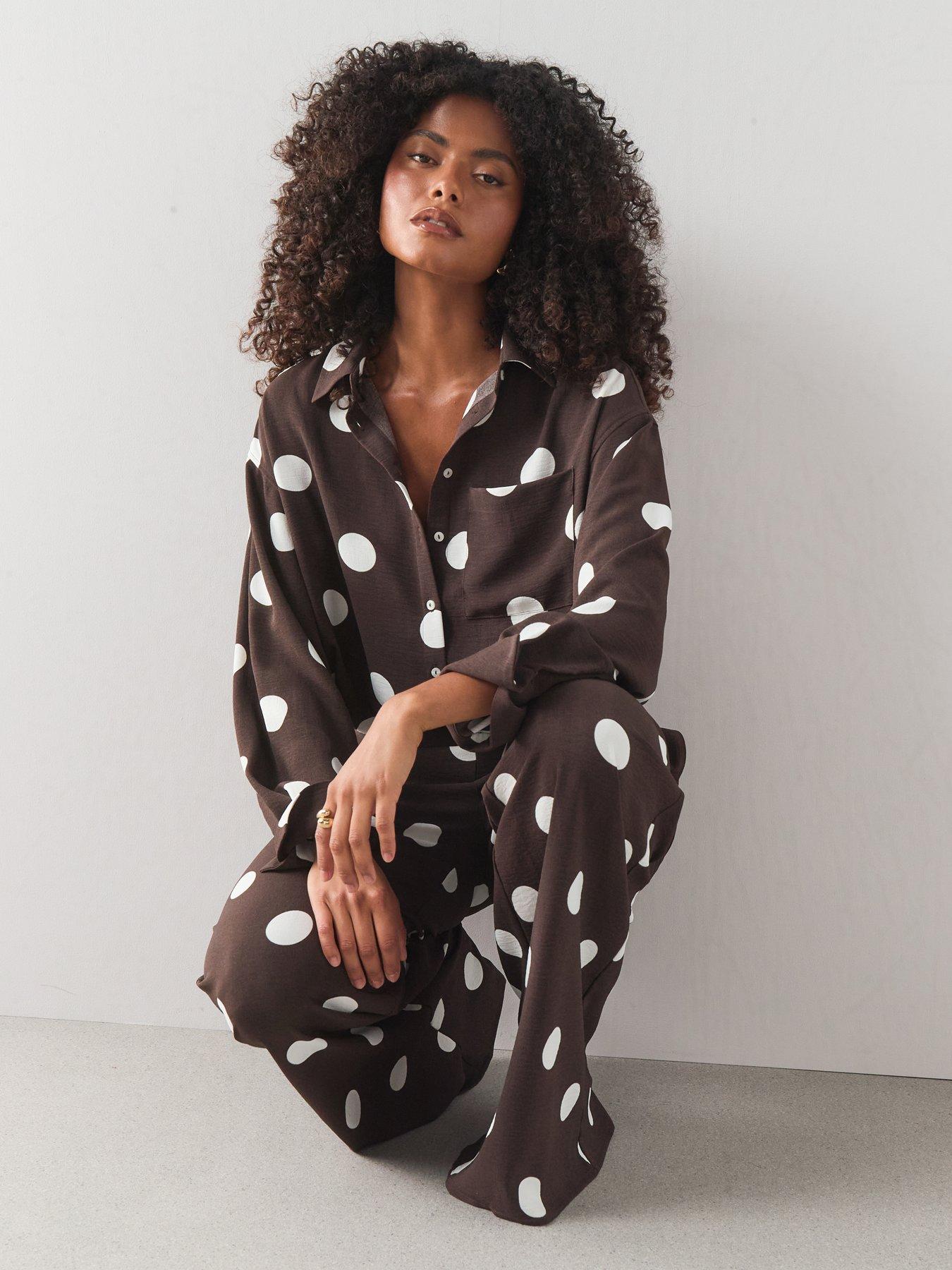 Image 5 of 7 of The Very Collection Polka Dot Wide Leg Co Ord Trousers - Brown