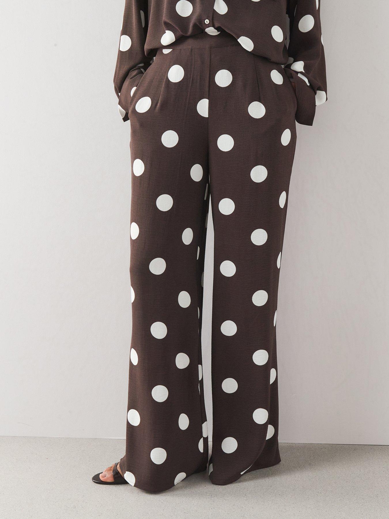 Image 6 of 7 of The Very Collection Polka Dot Wide Leg Co Ord Trousers - Brown