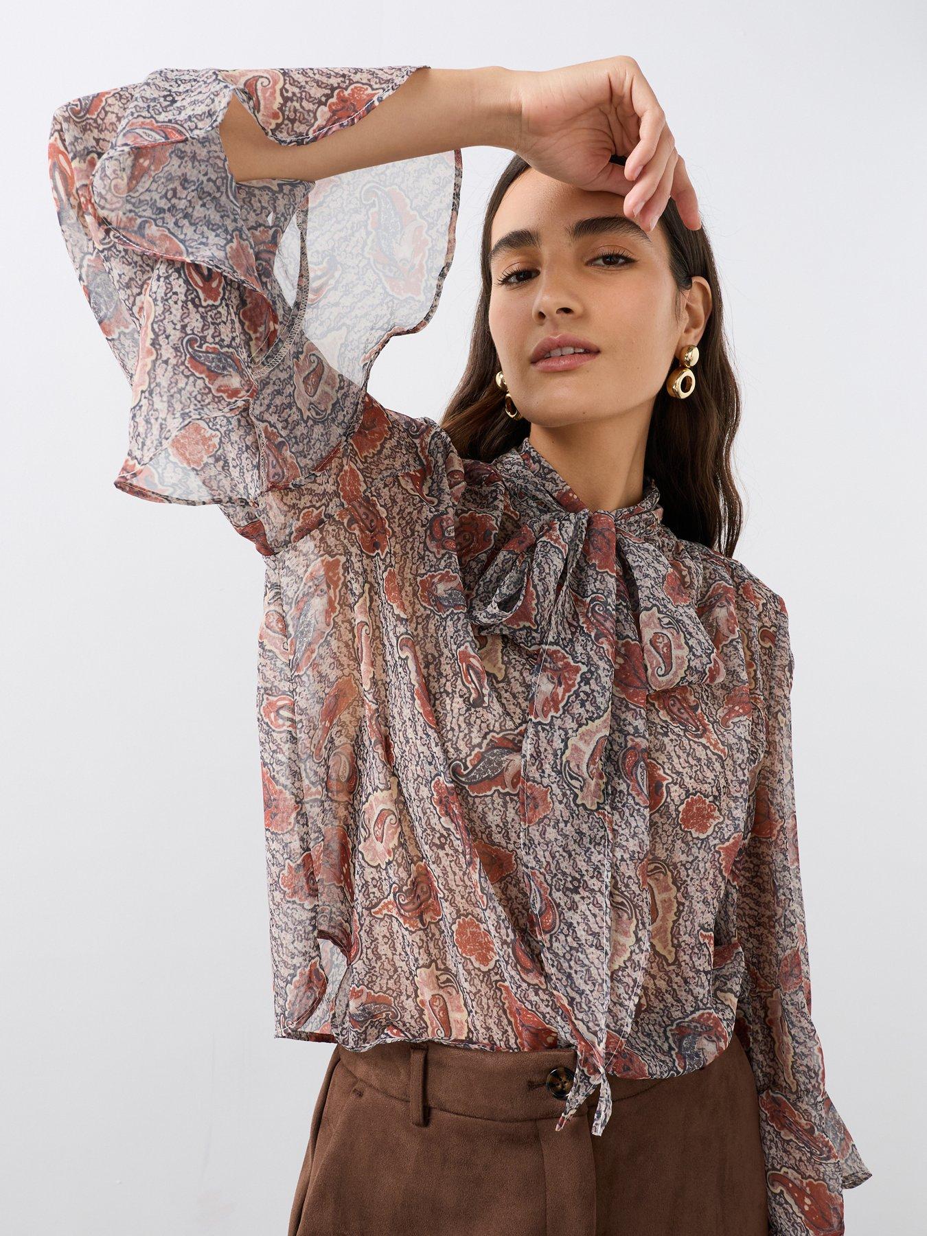 Image 1 of 7 of The Very Collection Tie Neck Paisley Blouse - Print