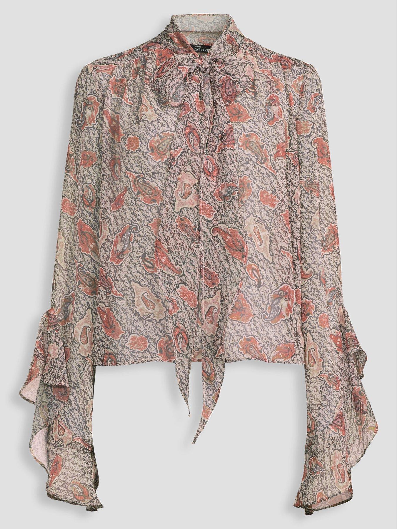 Image 7 of 7 of The Very Collection Tie Neck Paisley Blouse - Print