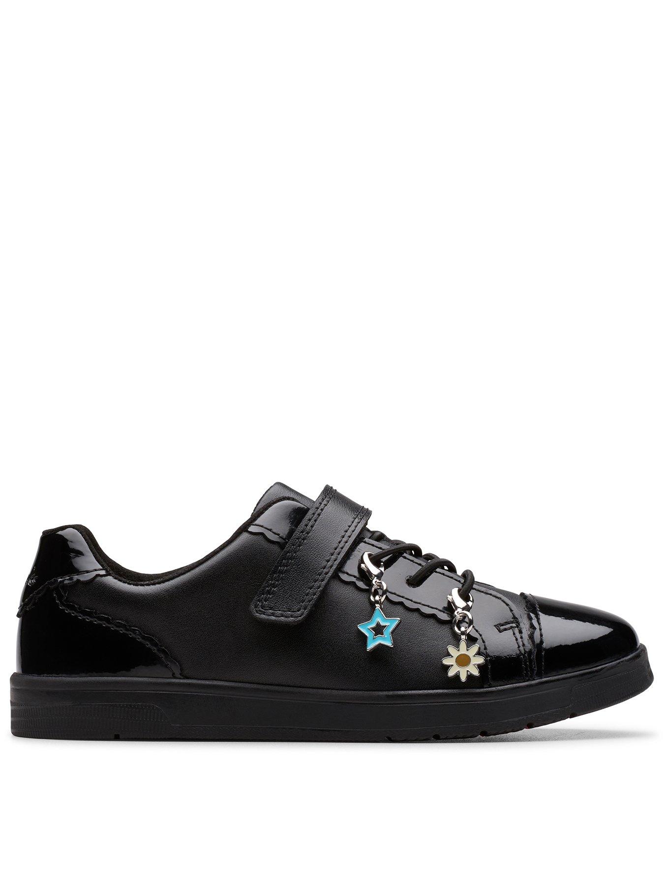 Clarks Junior Disco Charm Leather Trainer - Black