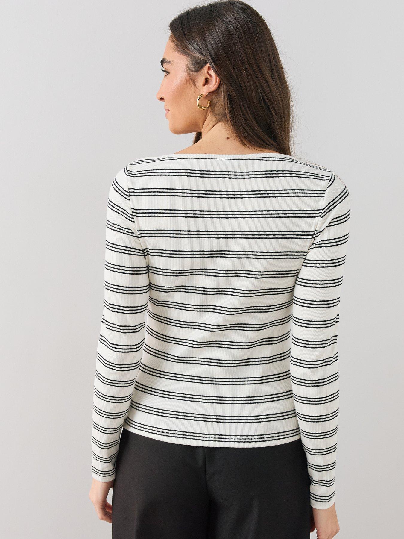 Image 2 of 6 of The Very Collection Womens Boat Neck Ribbed Stripe Long Sleeve Top - Black