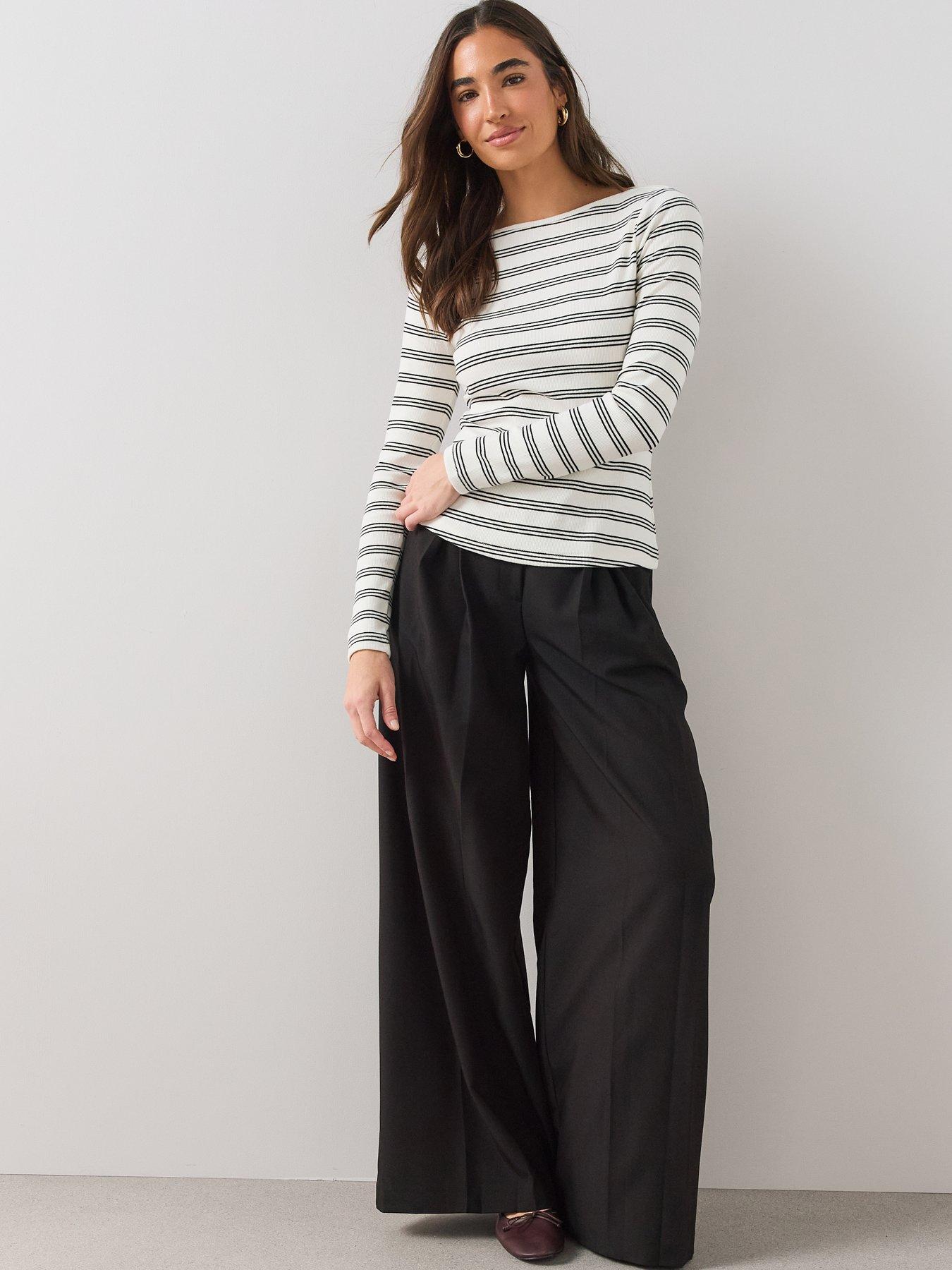 Image 5 of 6 of The Very Collection Womens Boat Neck Ribbed Stripe Long Sleeve Top - Black