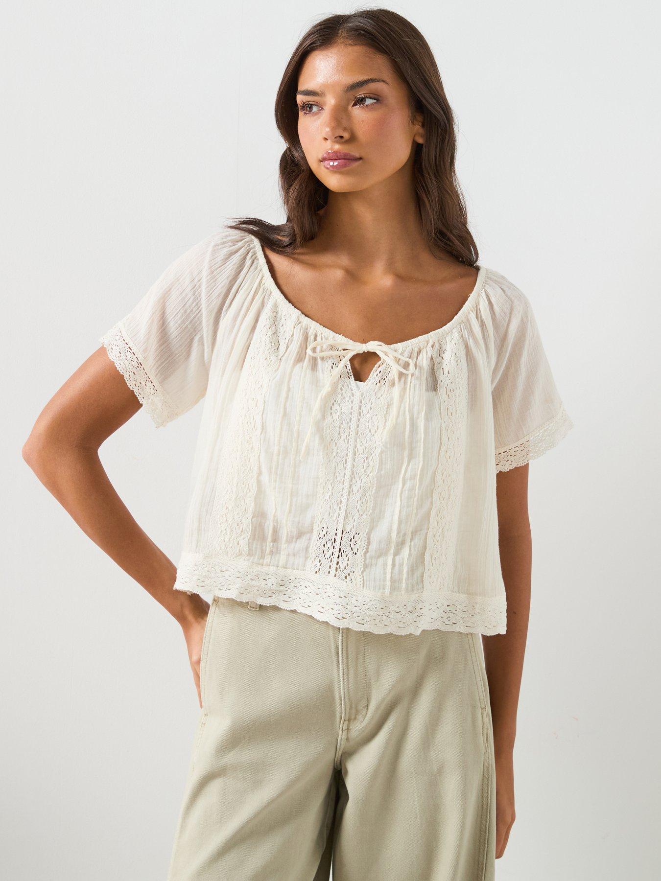 Mango Cotton Lace Blouse - Cream