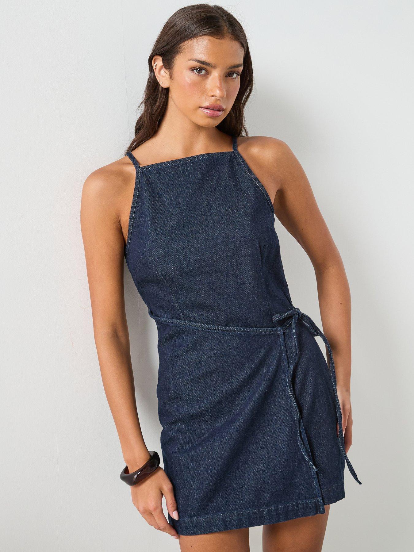 Mango Denim Dress With Bow Detail - Blue