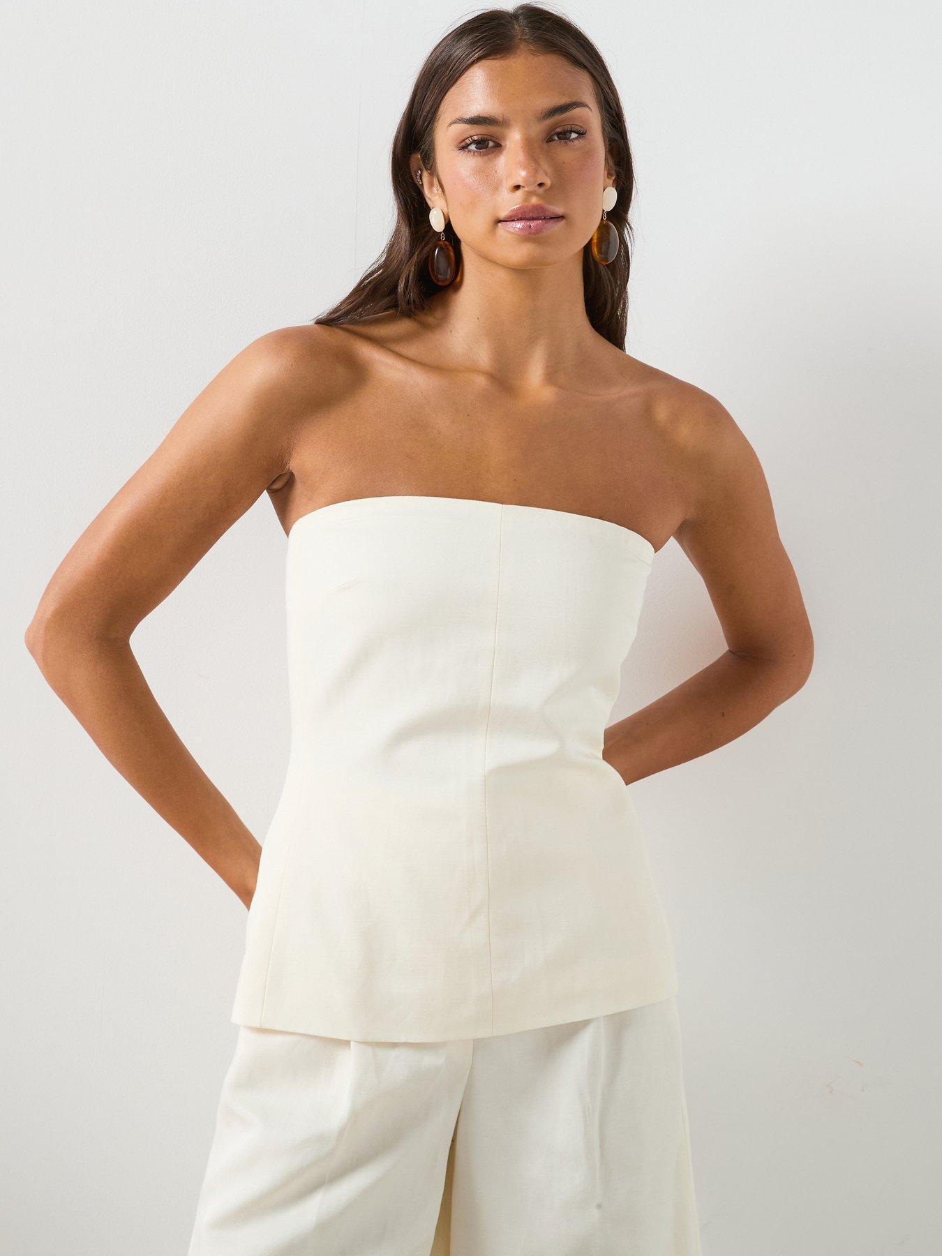 Mango Linen Co-ord Strapless Top - White