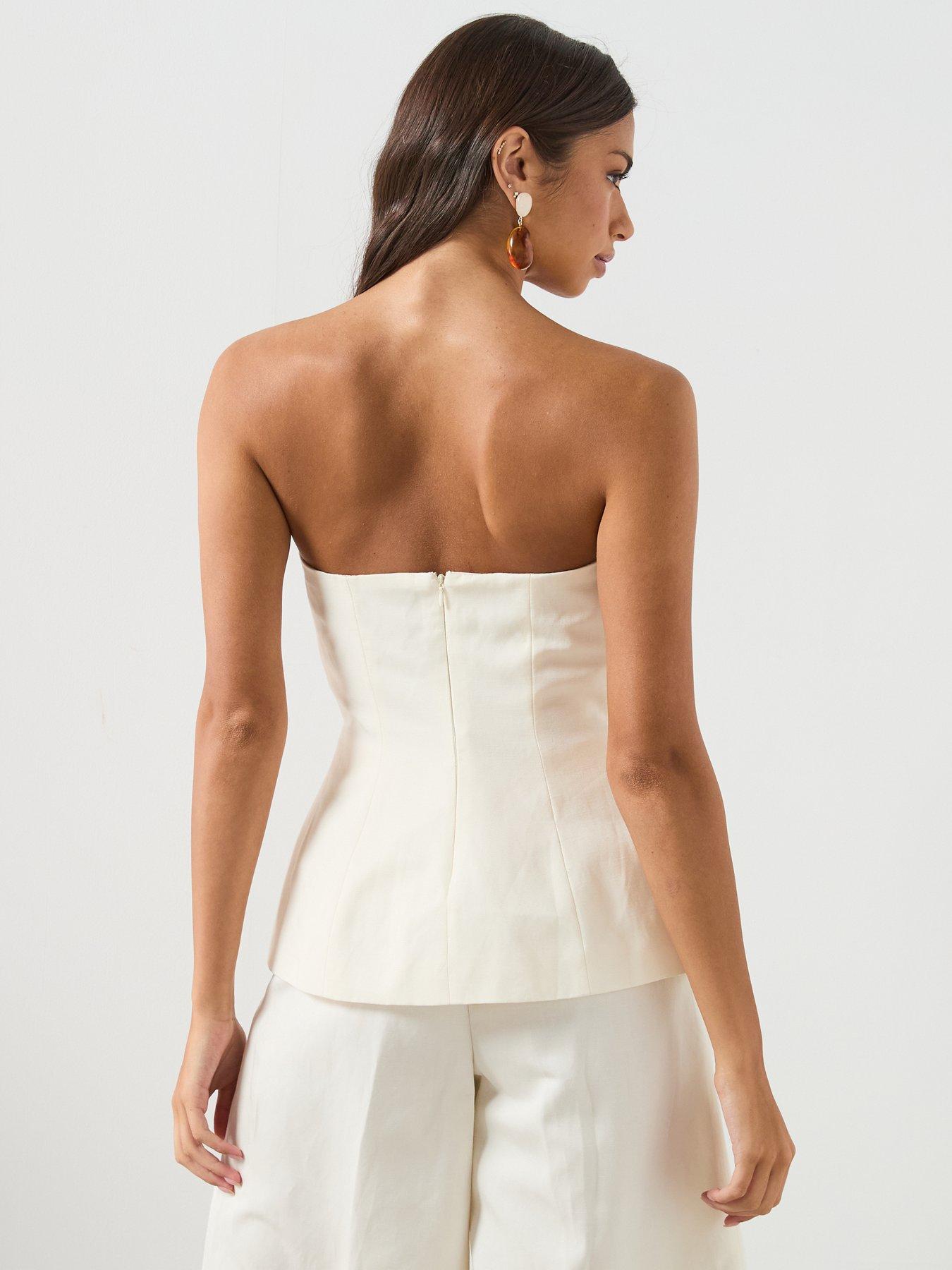Image 2 of 6 of Mango Linen Co-ord Strapless Top - White