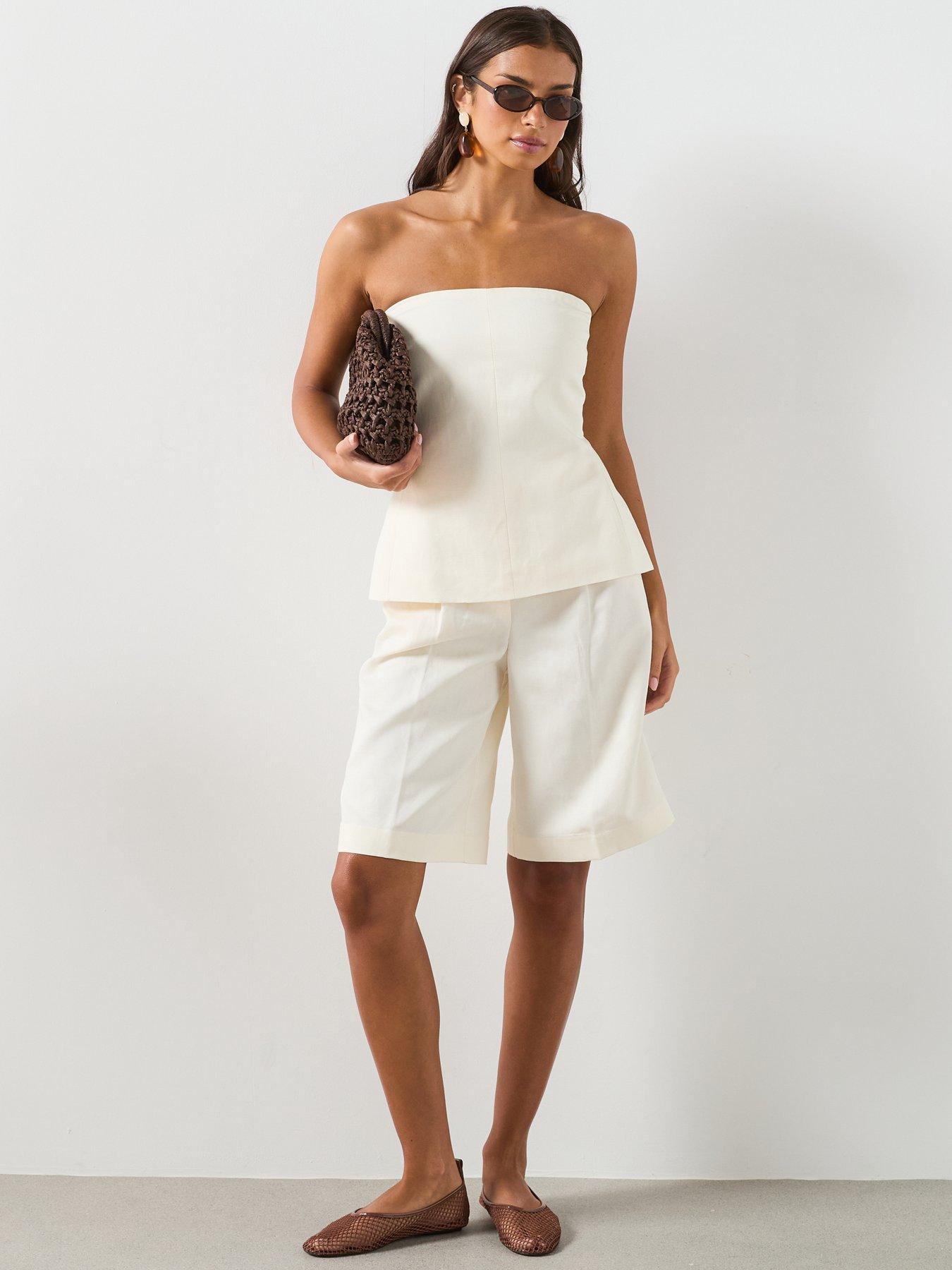 Image 3 of 6 of Mango Linen Co-ord Strapless Top - White