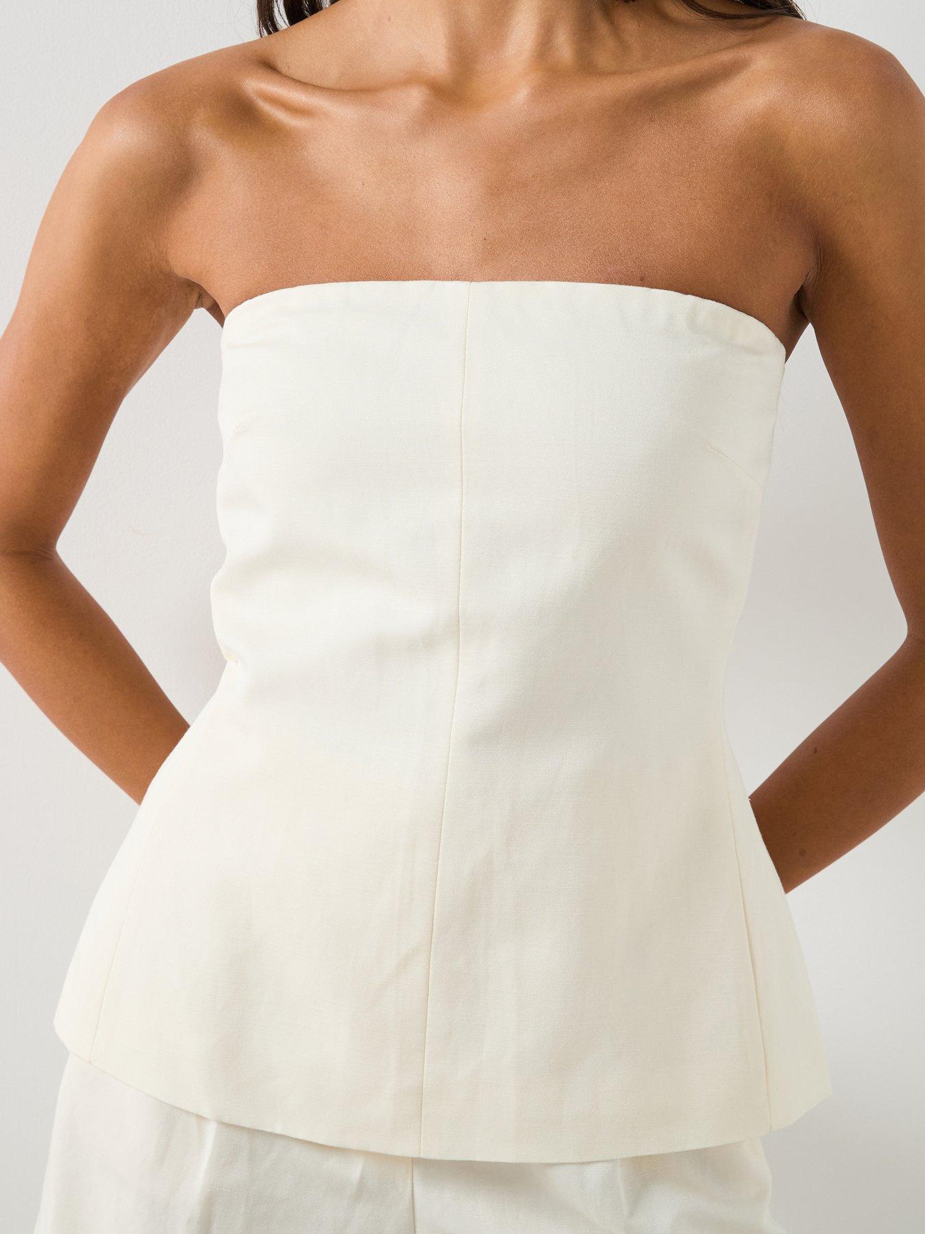 Image 5 of 6 of Mango Linen Co-ord Strapless Top - White