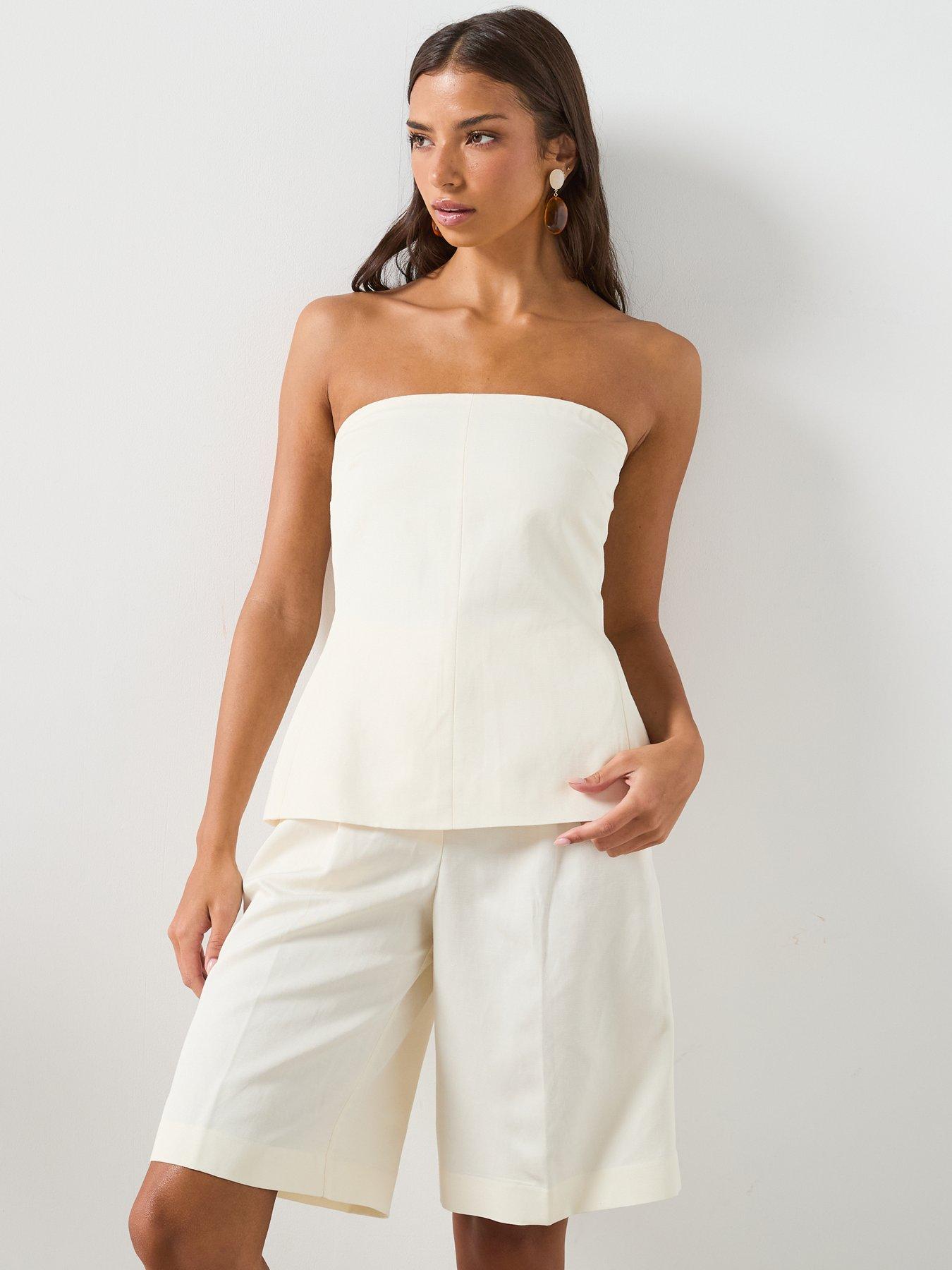 Image 6 of 6 of Mango Linen Co-ord Strapless Top - White