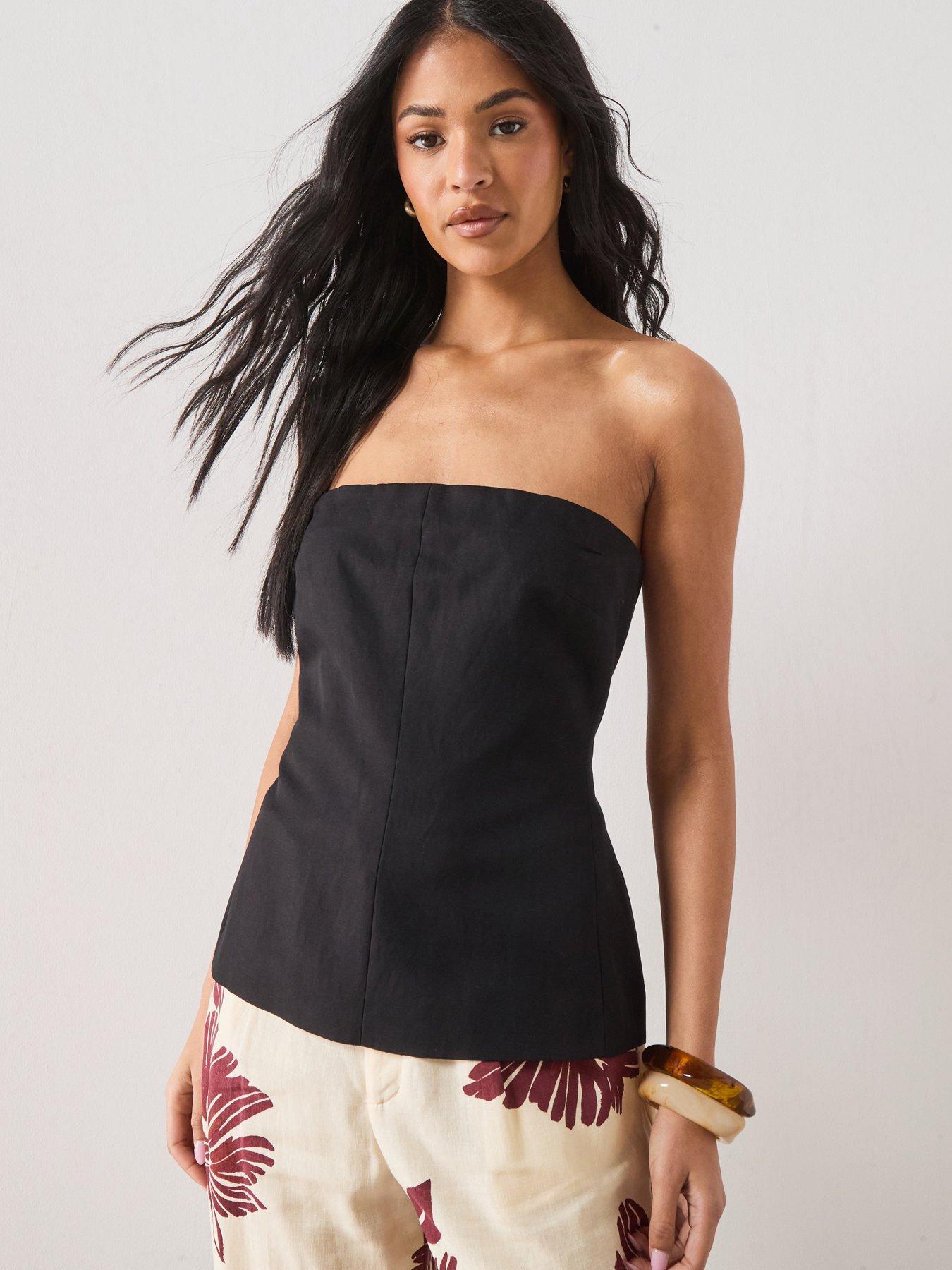 Mango Linen Strapless Top - Black