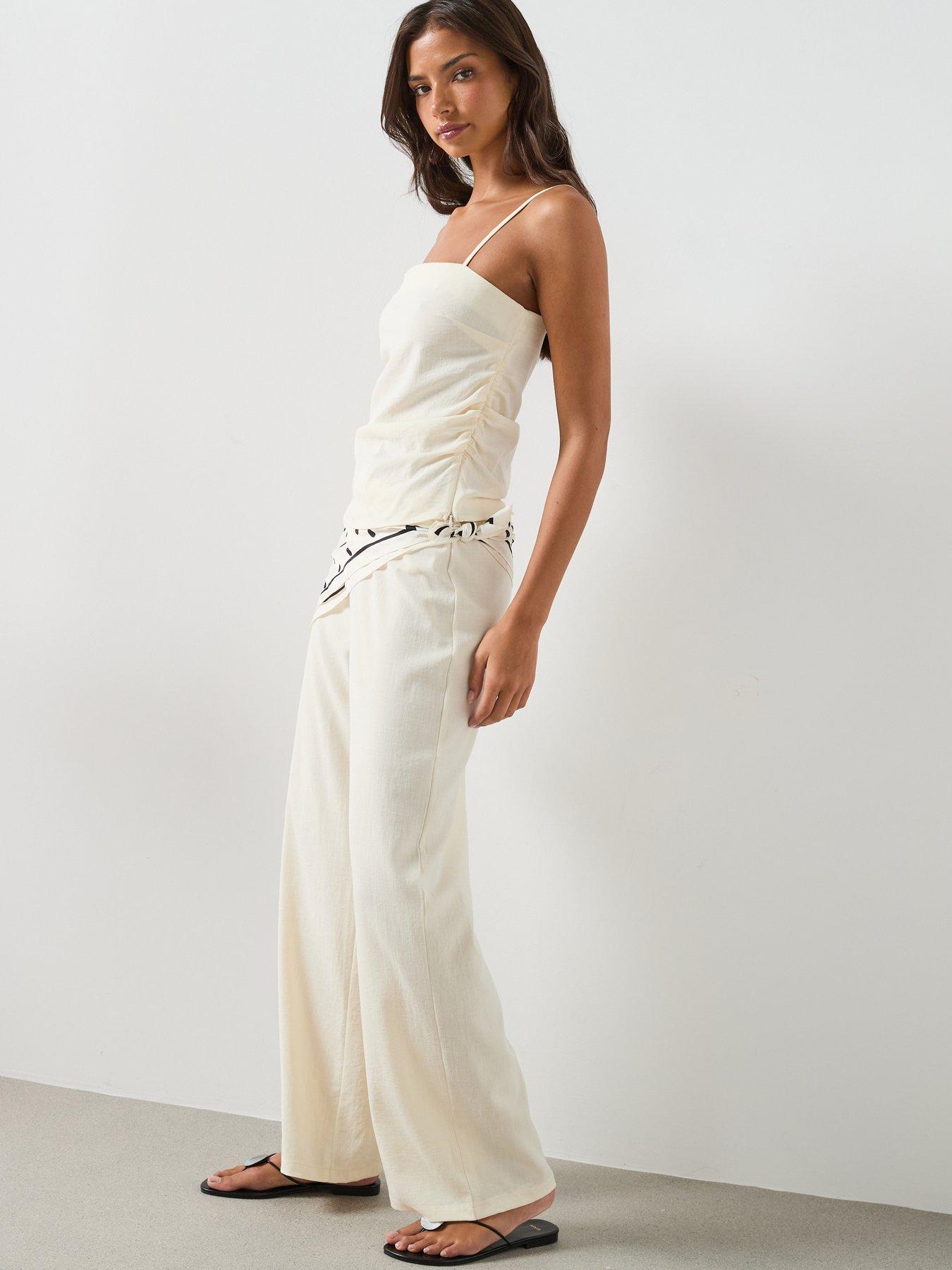 Image 5 of 6 of Mango Straight Mid-Rise Trousers - Ecru