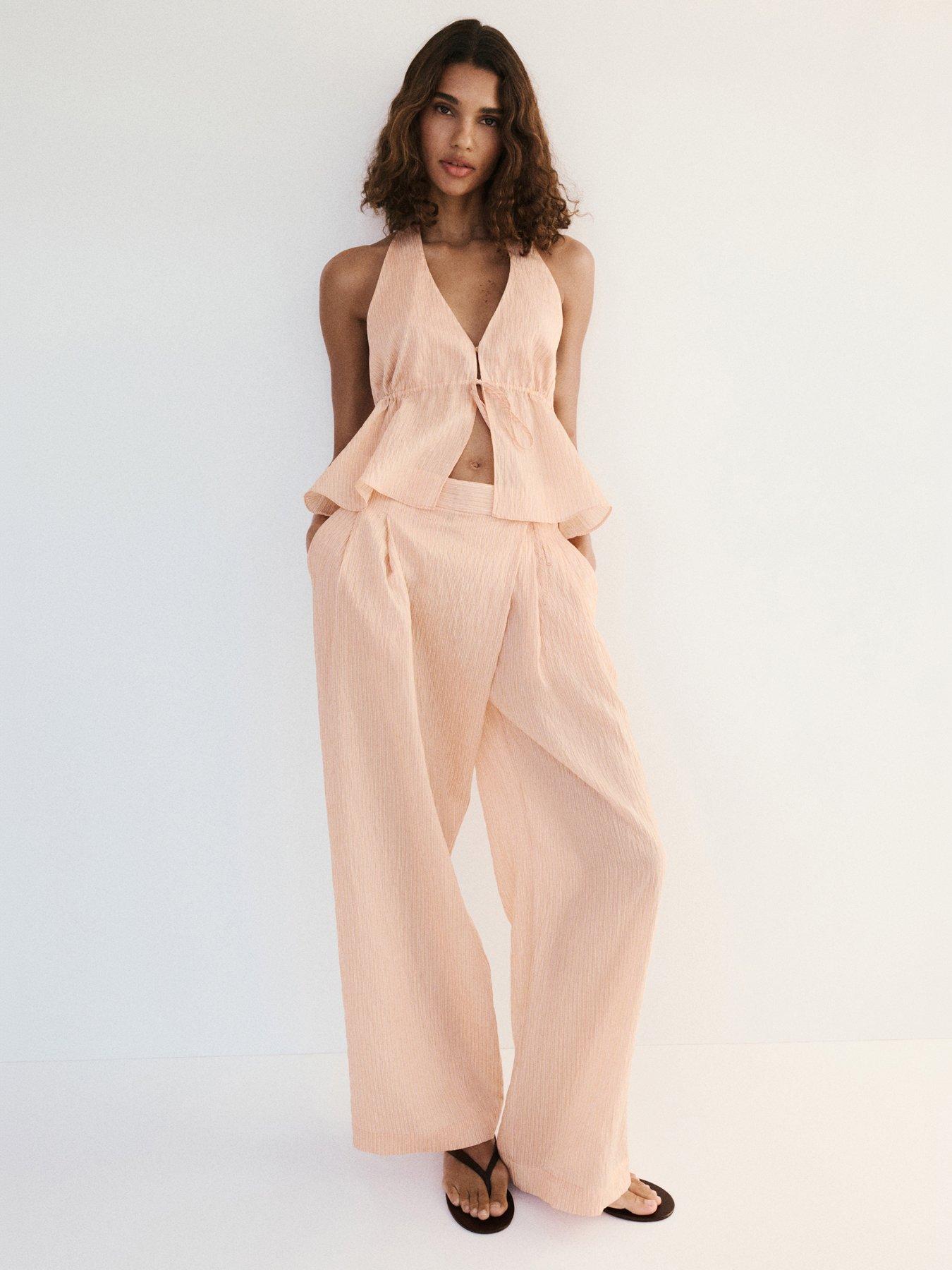 Mango Striped Lyocell Trousers Co Ord- Orange
