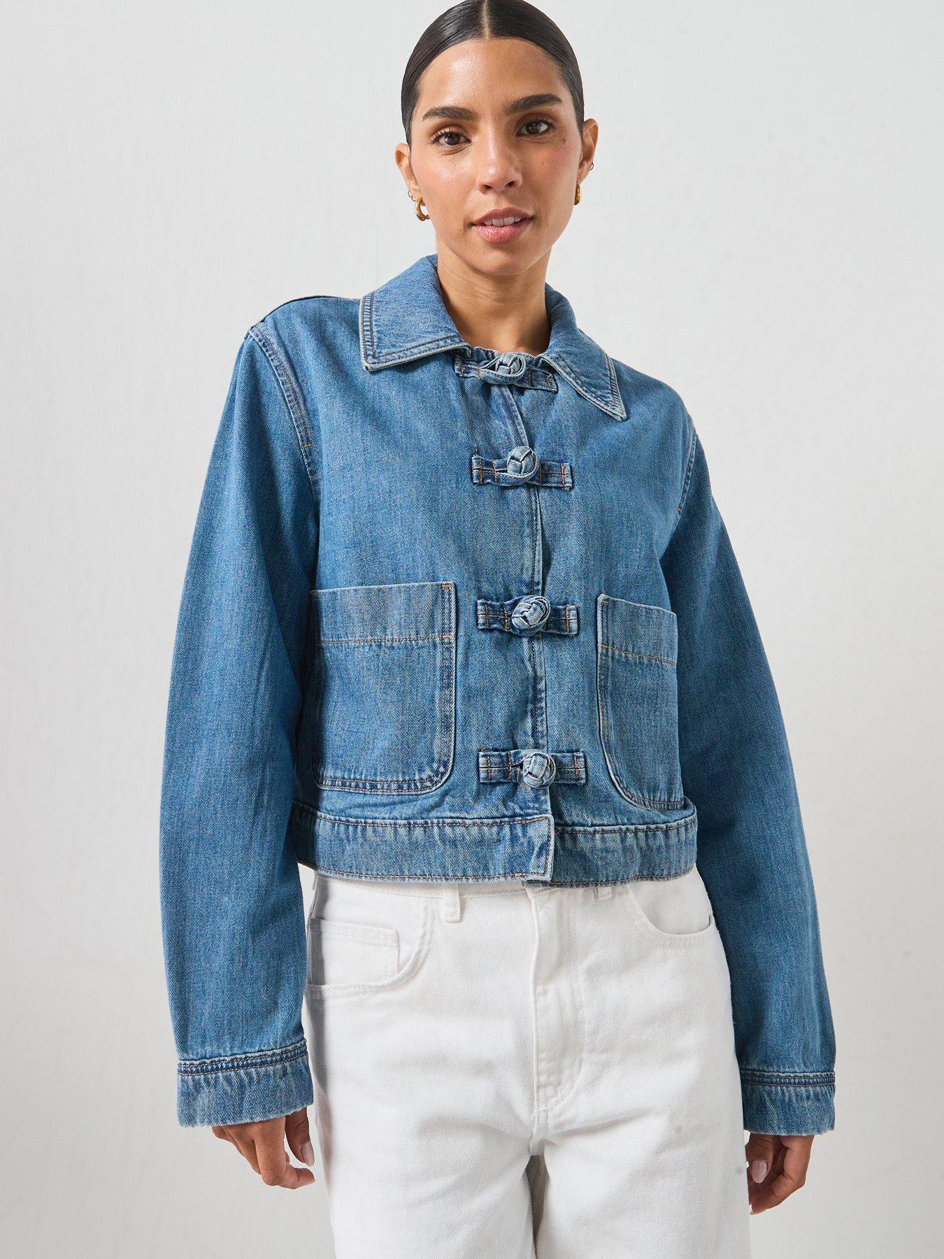 Mango Denim Jacket with Toggle Details - Medium Blue