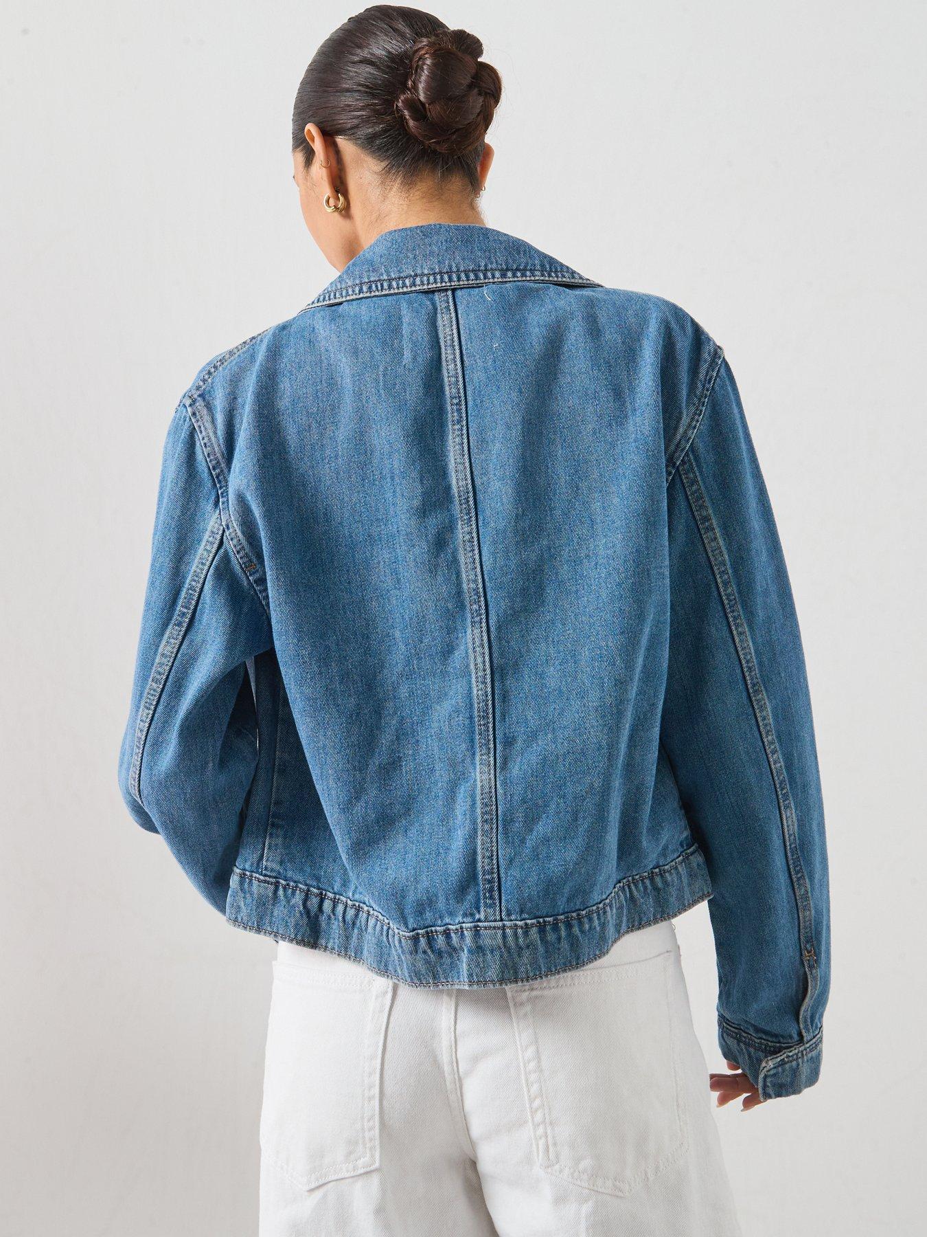 Image 2 of 6 of Mango Denim Jacket with Toggle Details - Medium Blue