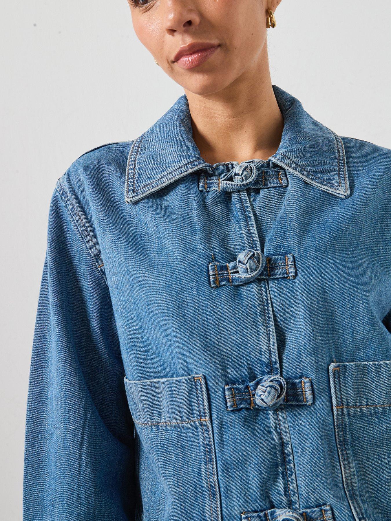 Image 4 of 6 of Mango Denim Jacket with Toggle Details - Medium Blue