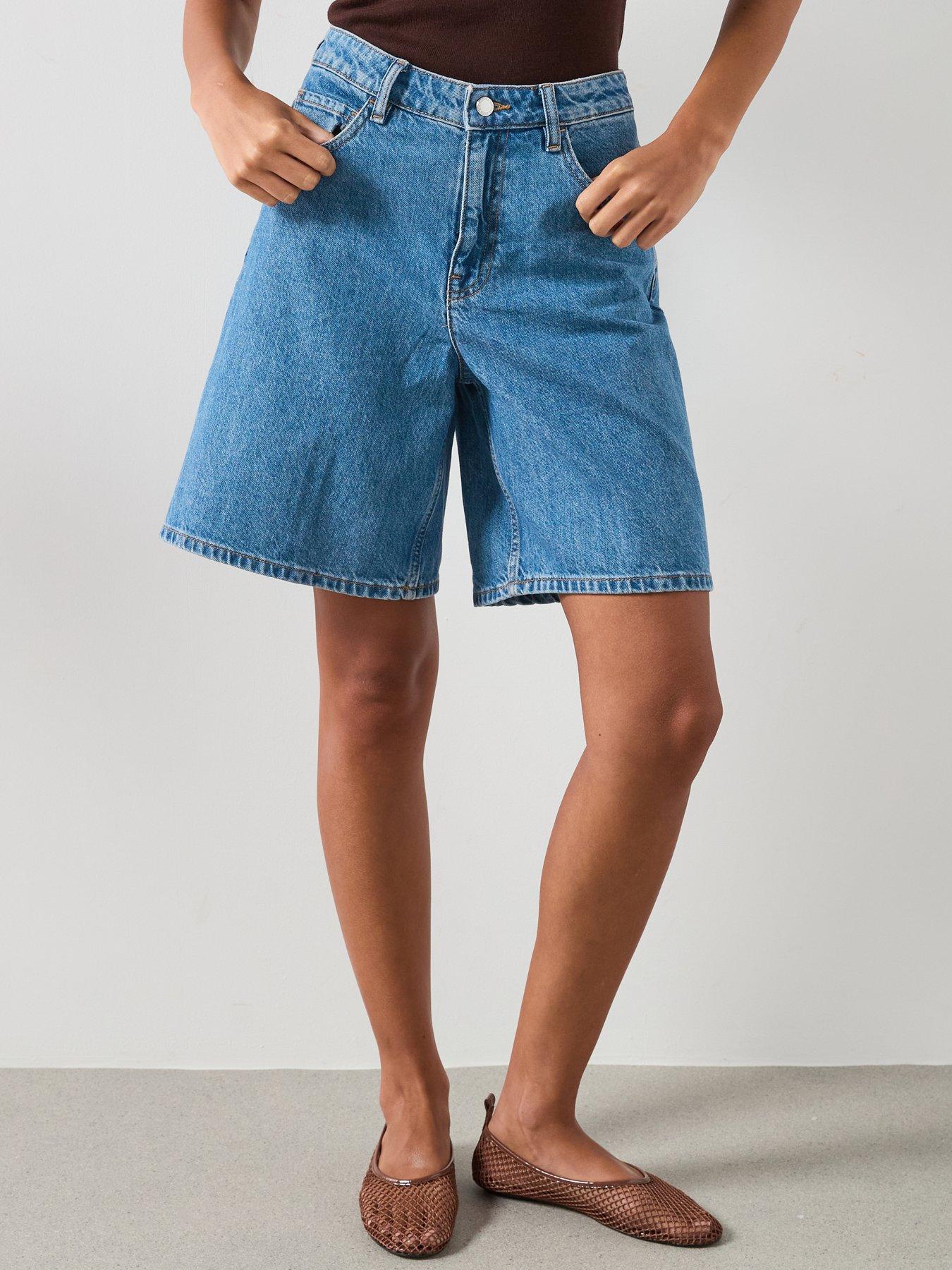 Mango High-waist Straight-fit Denim Shorts - Blue