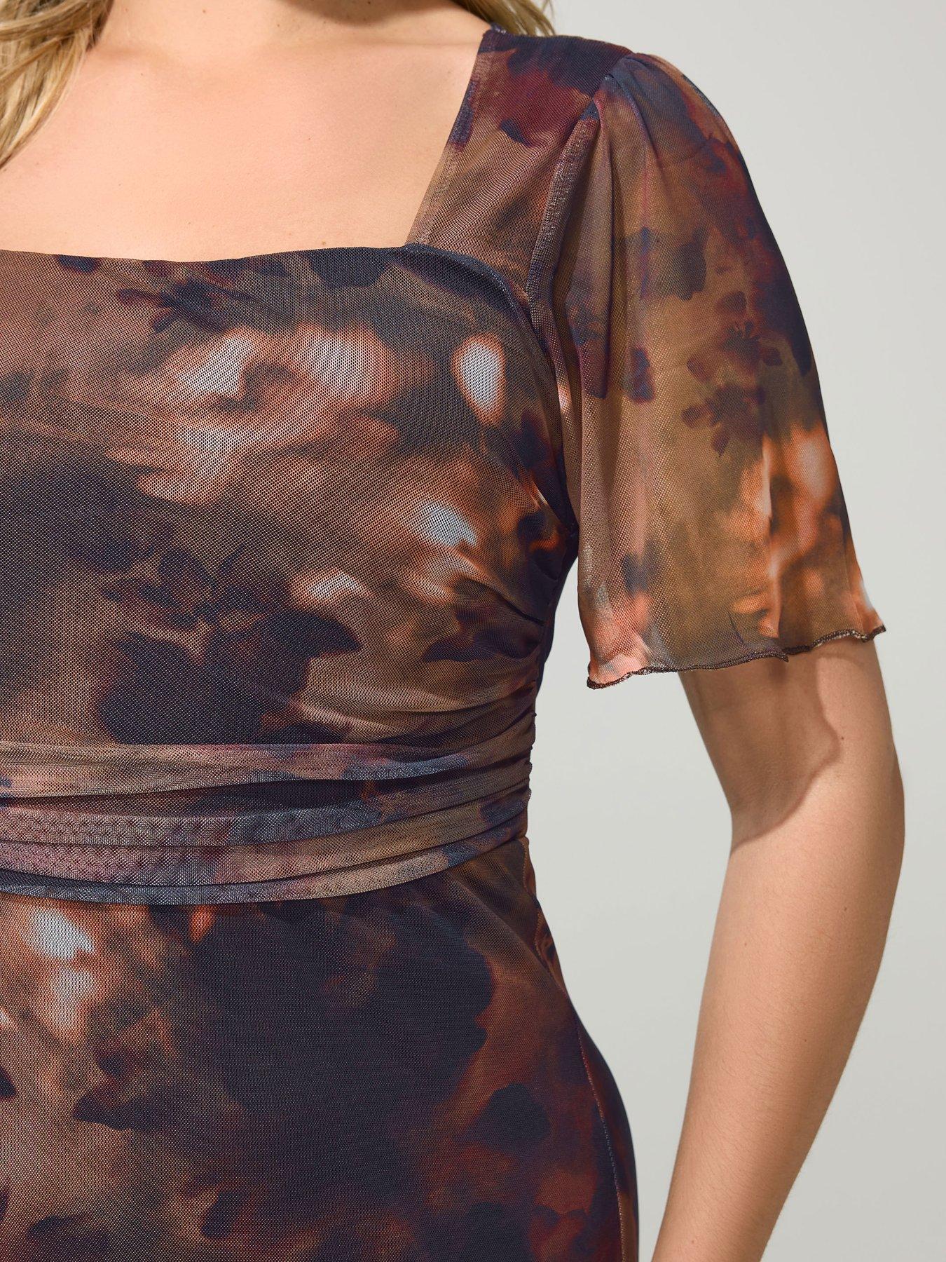Image 4 of 4 of Yours Curve Floral Square Neck Mesh Maxi Dress