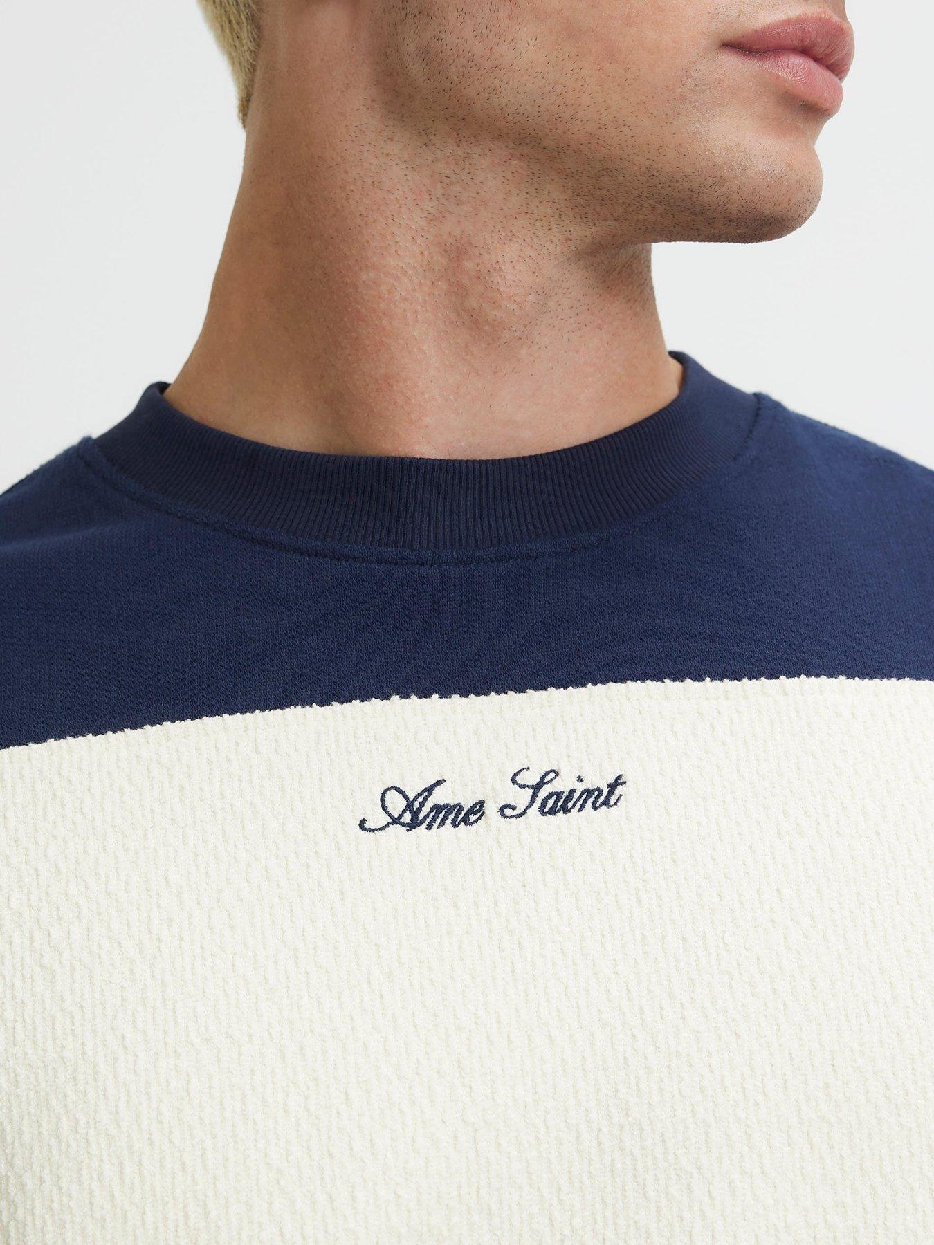 Image 3 of 5 of River Island Men's Oversized Cotton Ame Saint Stripe T-Shirt - Navy