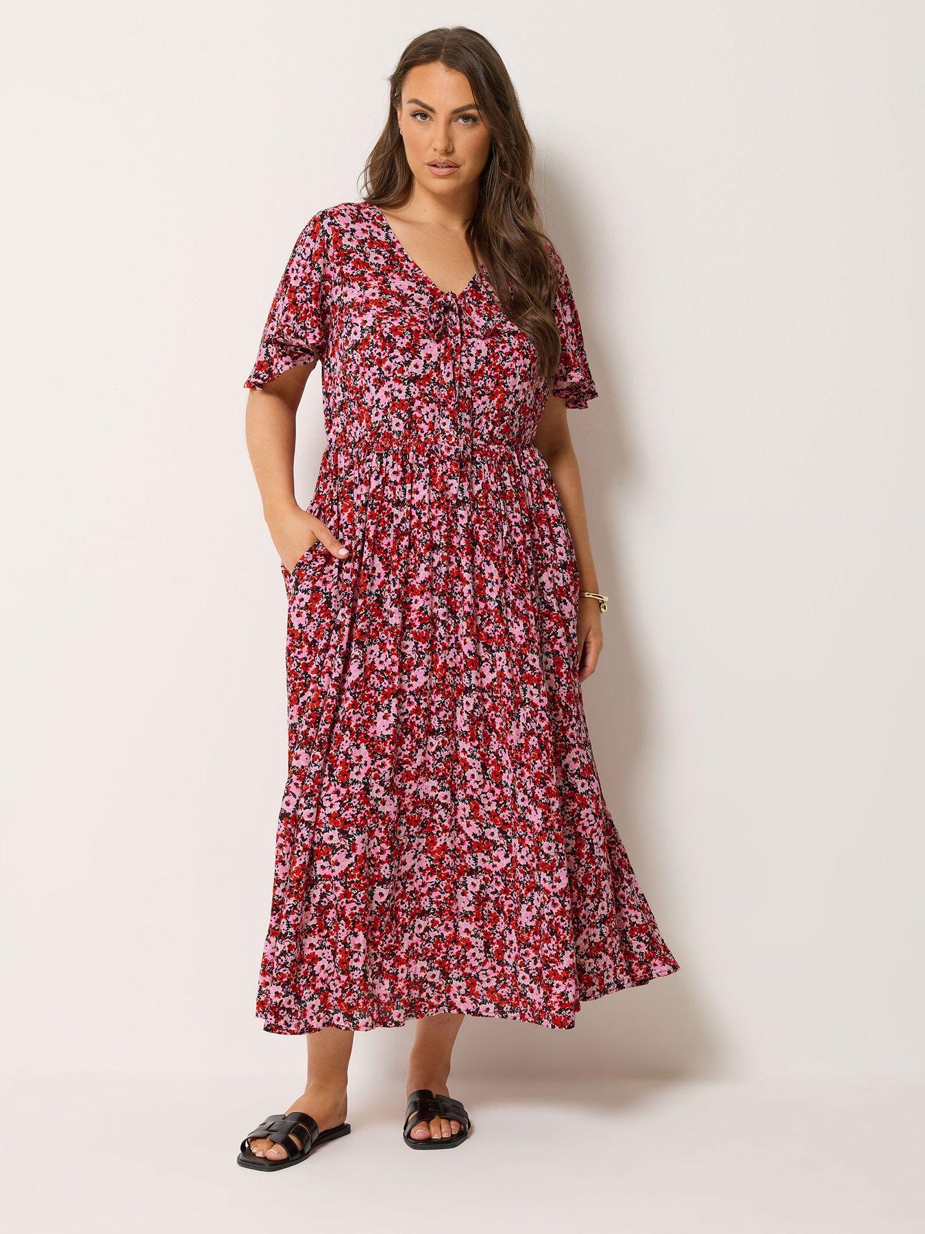 Yours Curve Smock Crinkle Maxi Dress - Pink