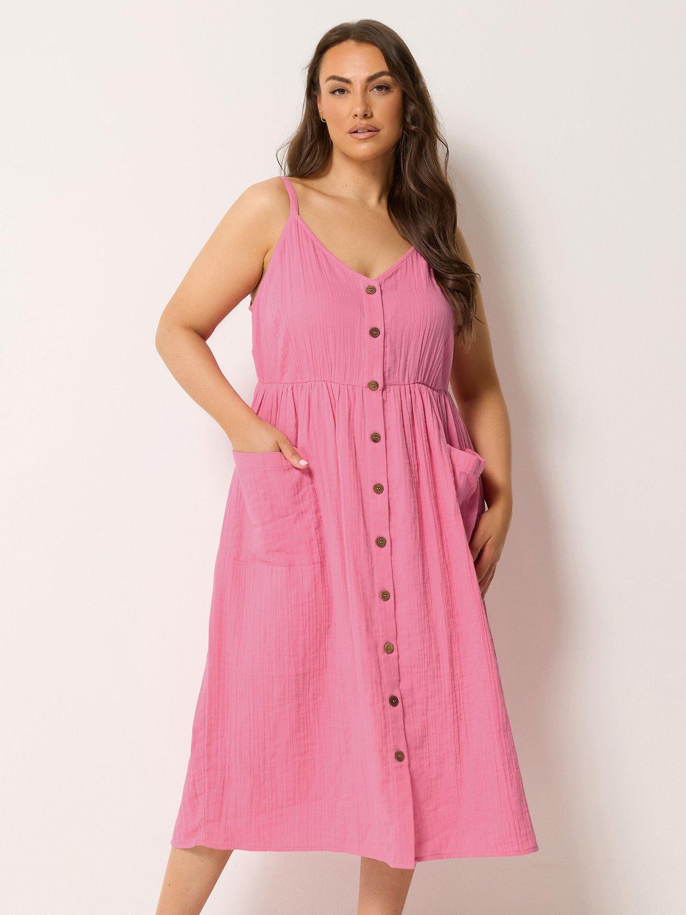 Yours Curve Cheesecloth Pocket Sundress - Pink