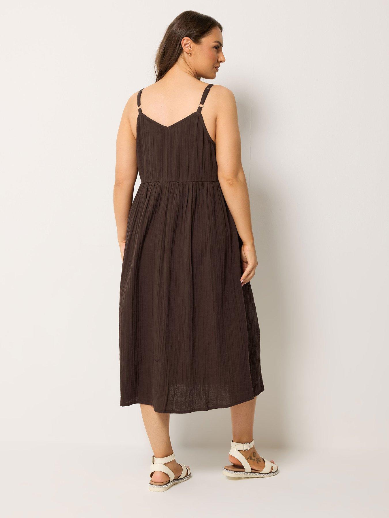 Image 2 of 4 of Yours Curve Cheesecloth Pocket Sundress - Brown