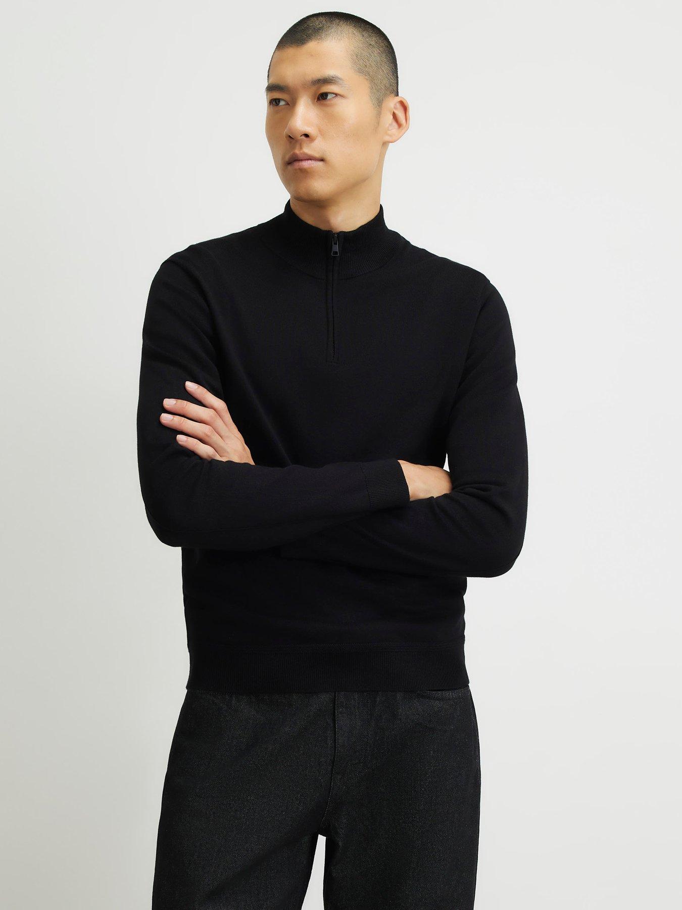River Island Slim Fit Half Zip Jumper - Black