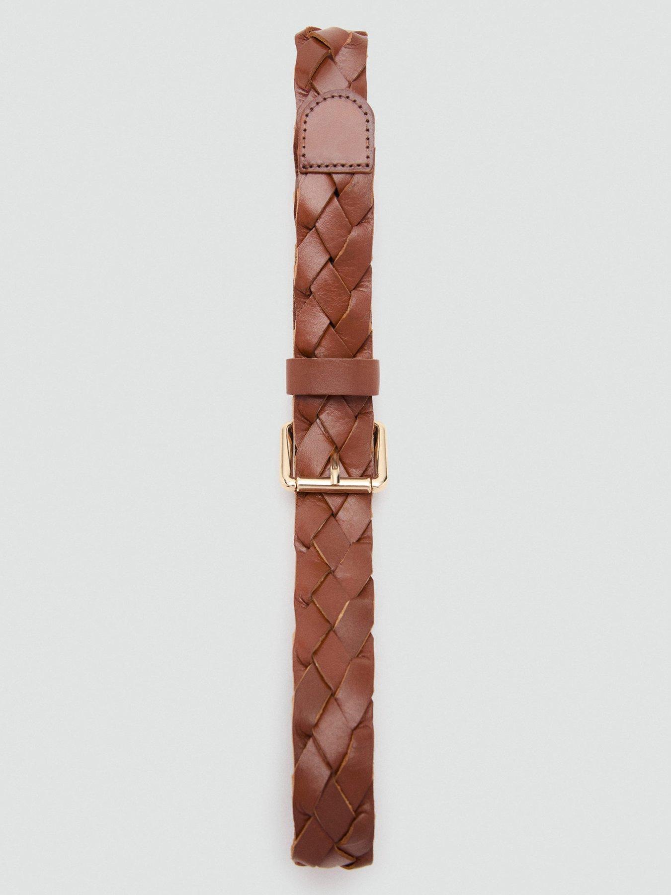 Image 3 of 4 of Mango Braided Leather Belt - Brown