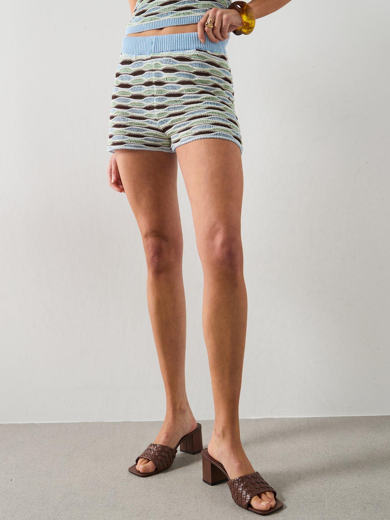 Image 3 of 6 of Mango Wavy Stripe Knit Shorts - Sky Blue
