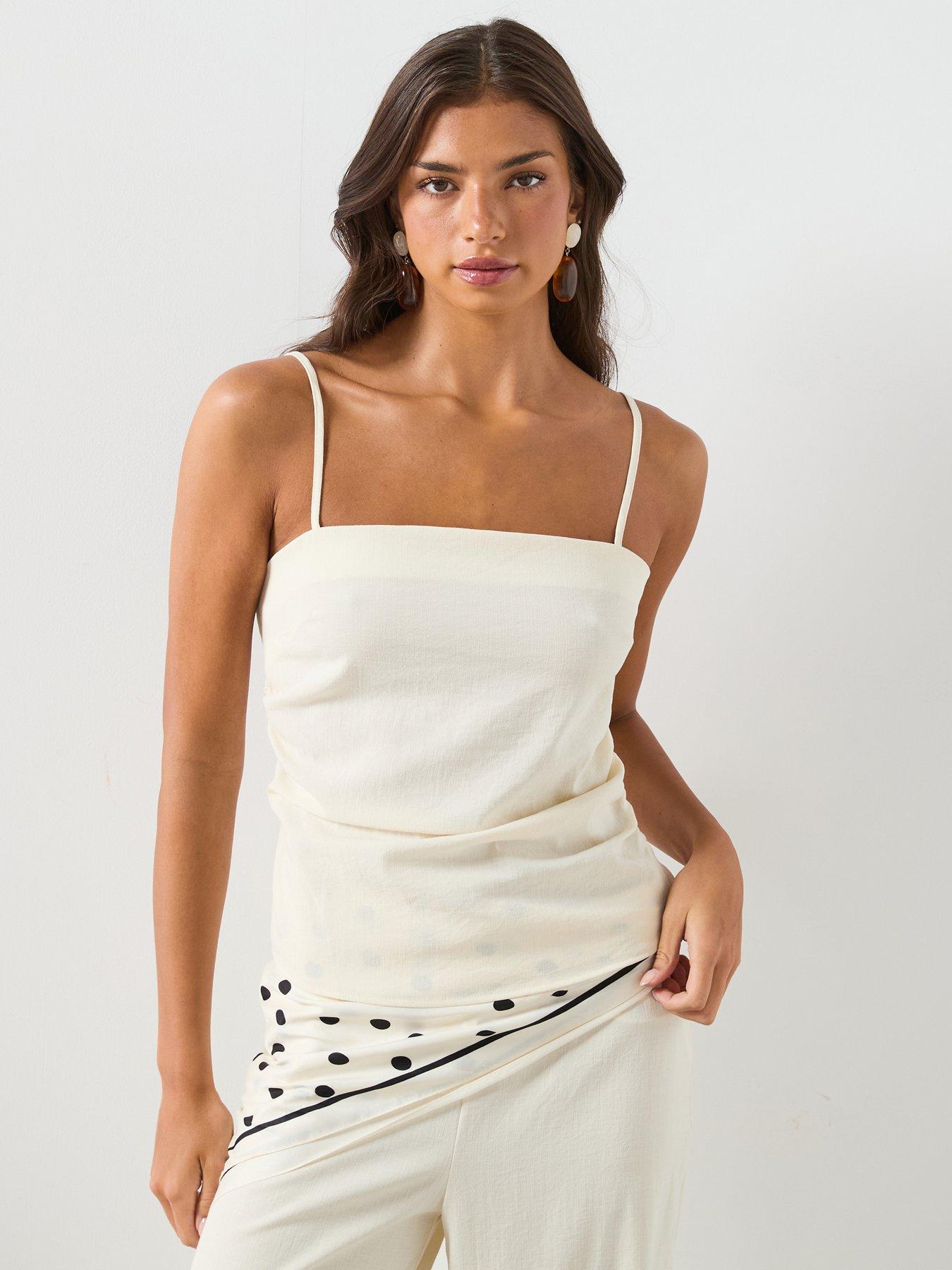 Mango Draped Strap Co-ord Top - Cream