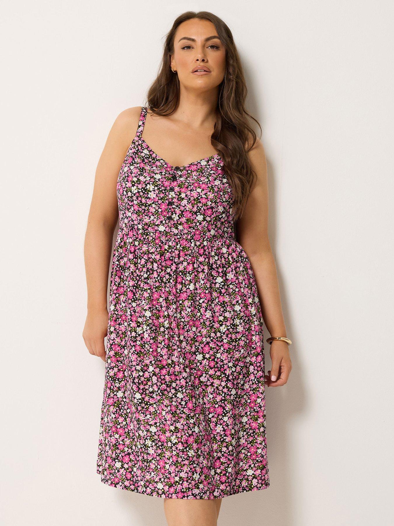 Yours Curve Floral Print Strappy Midaxi Sundress - Pink