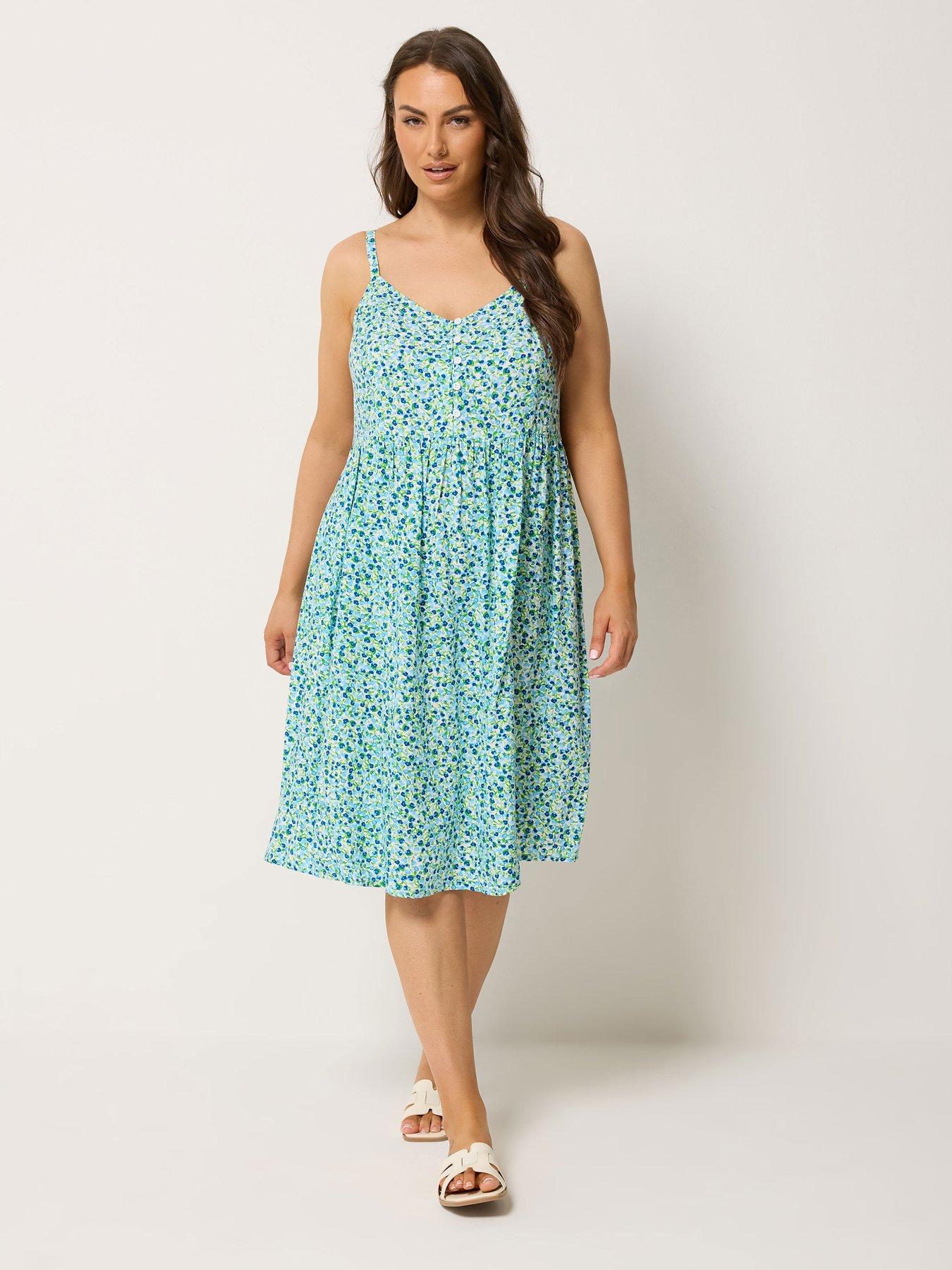 Yours Curve Ditsy Print Strappy Sundress - Blue