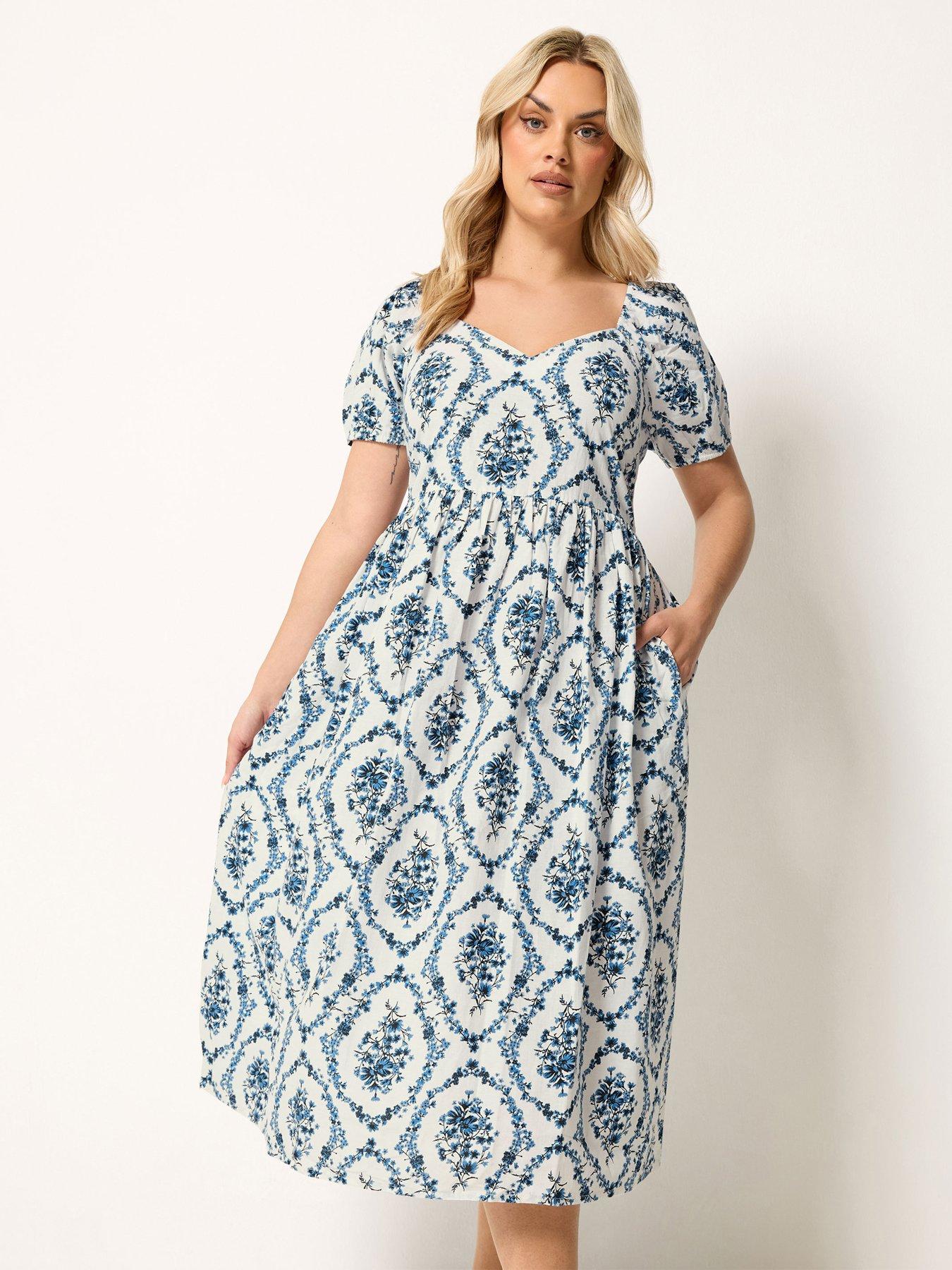 Yours Curve Short Puff Sleeve Midaxi Dress - White
