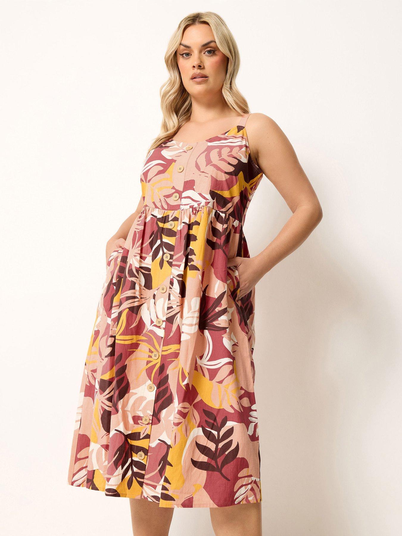 Image 1 of 4 of Yours Curve Linen Button Detail Sundress - Orange