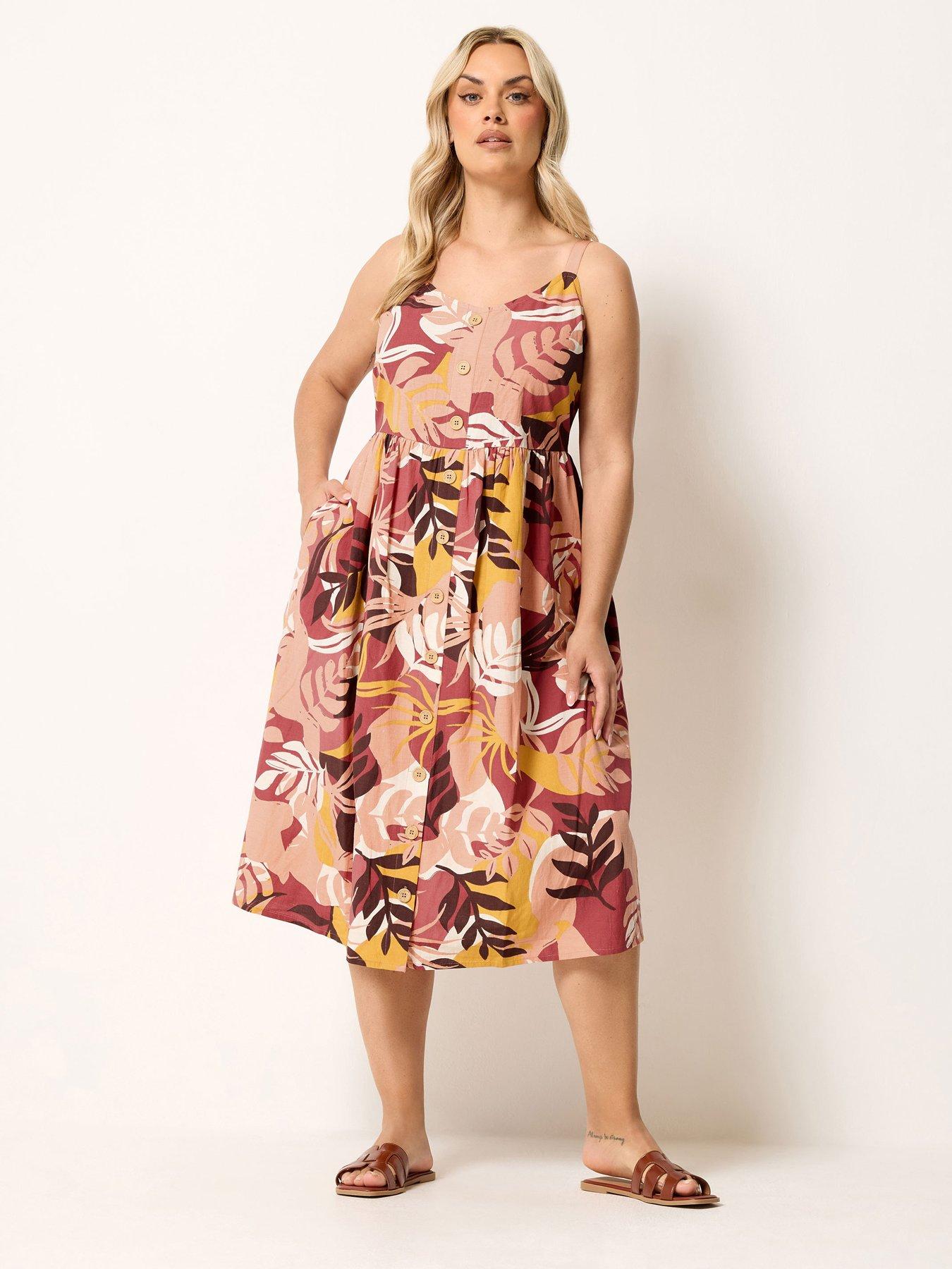 Image 3 of 4 of Yours Curve Linen Button Detail Sundress - Orange