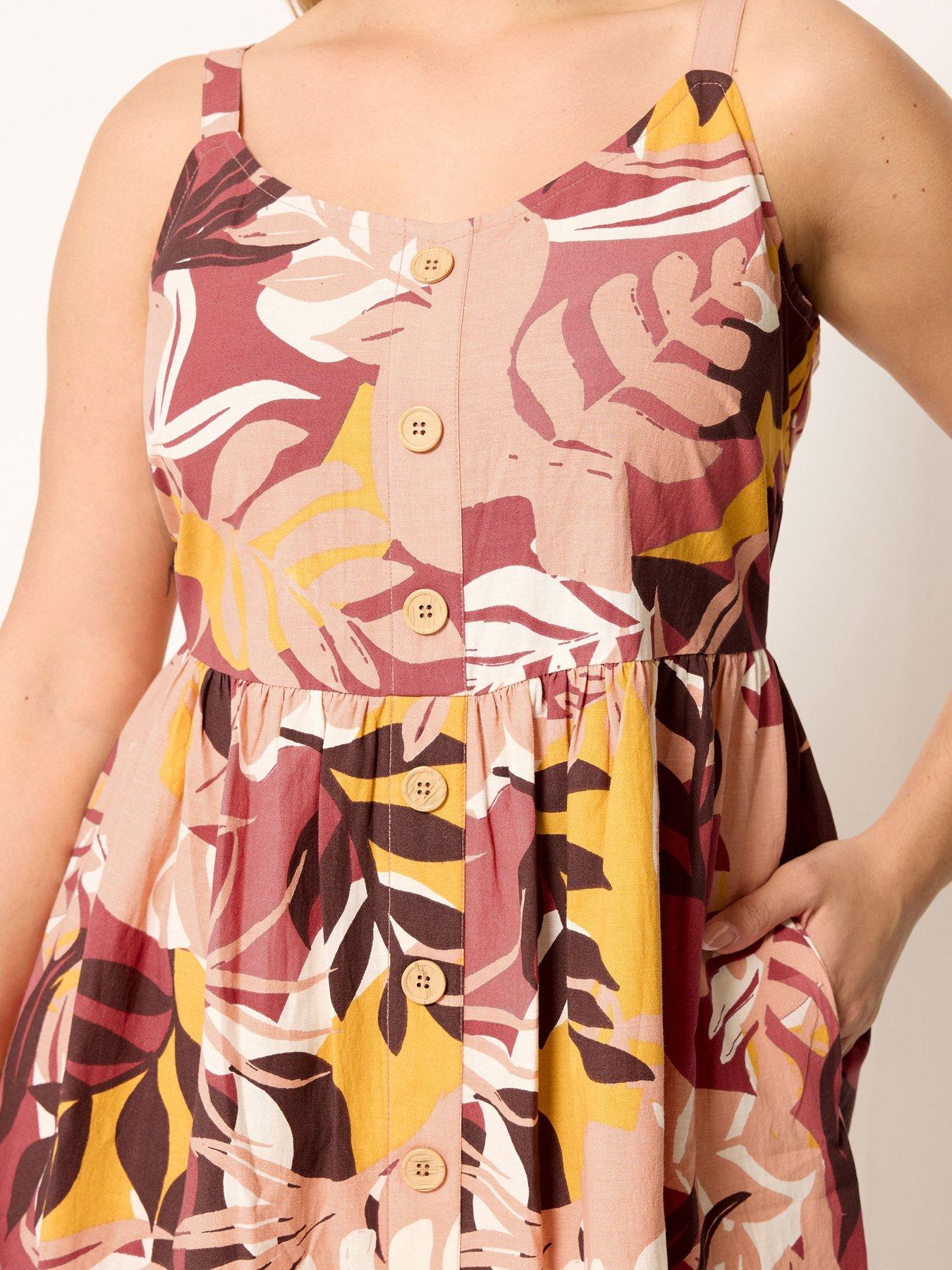 Image 4 of 4 of Yours Curve Linen Button Detail Sundress - Orange