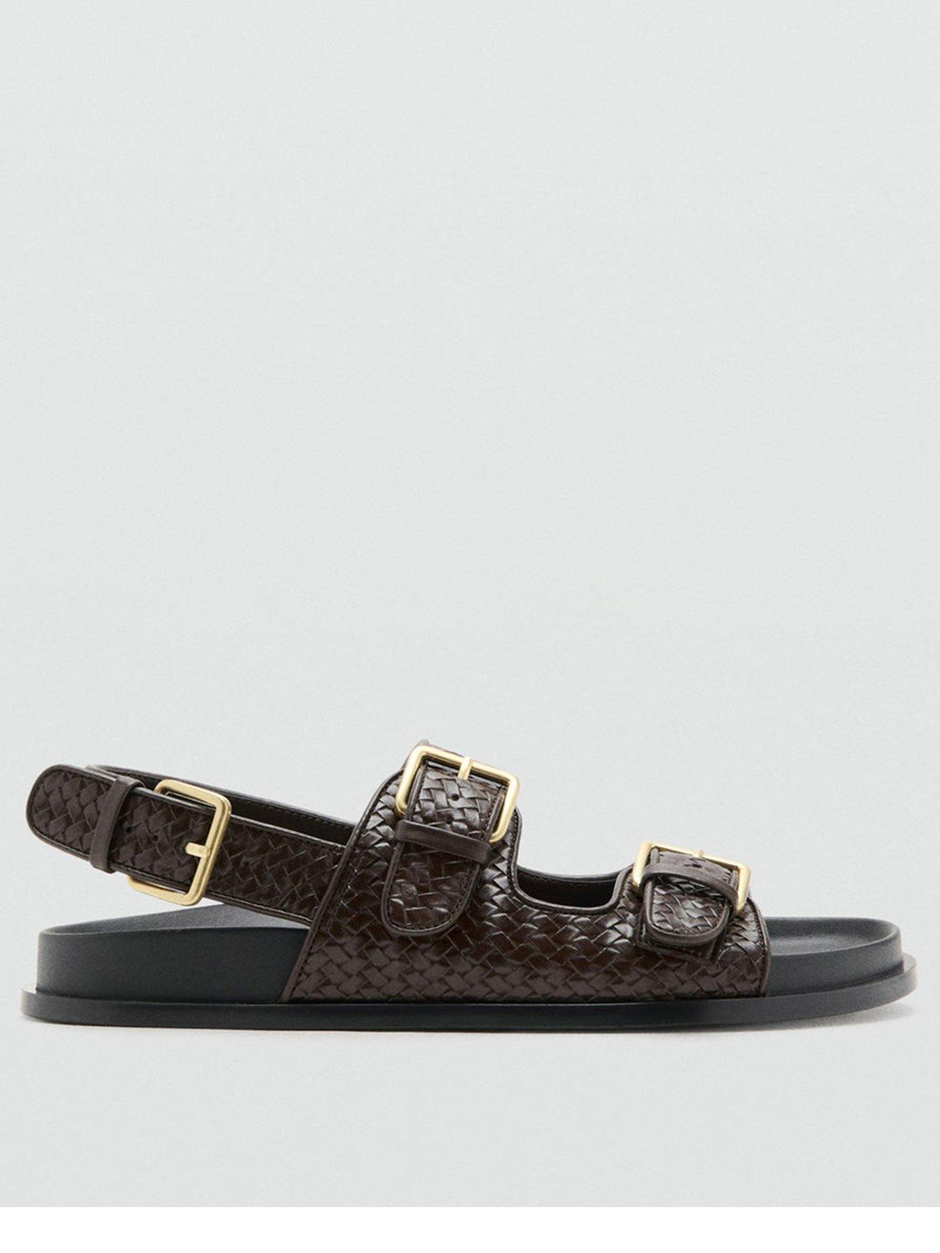 Mango Braided Buckle Sandal - Brown