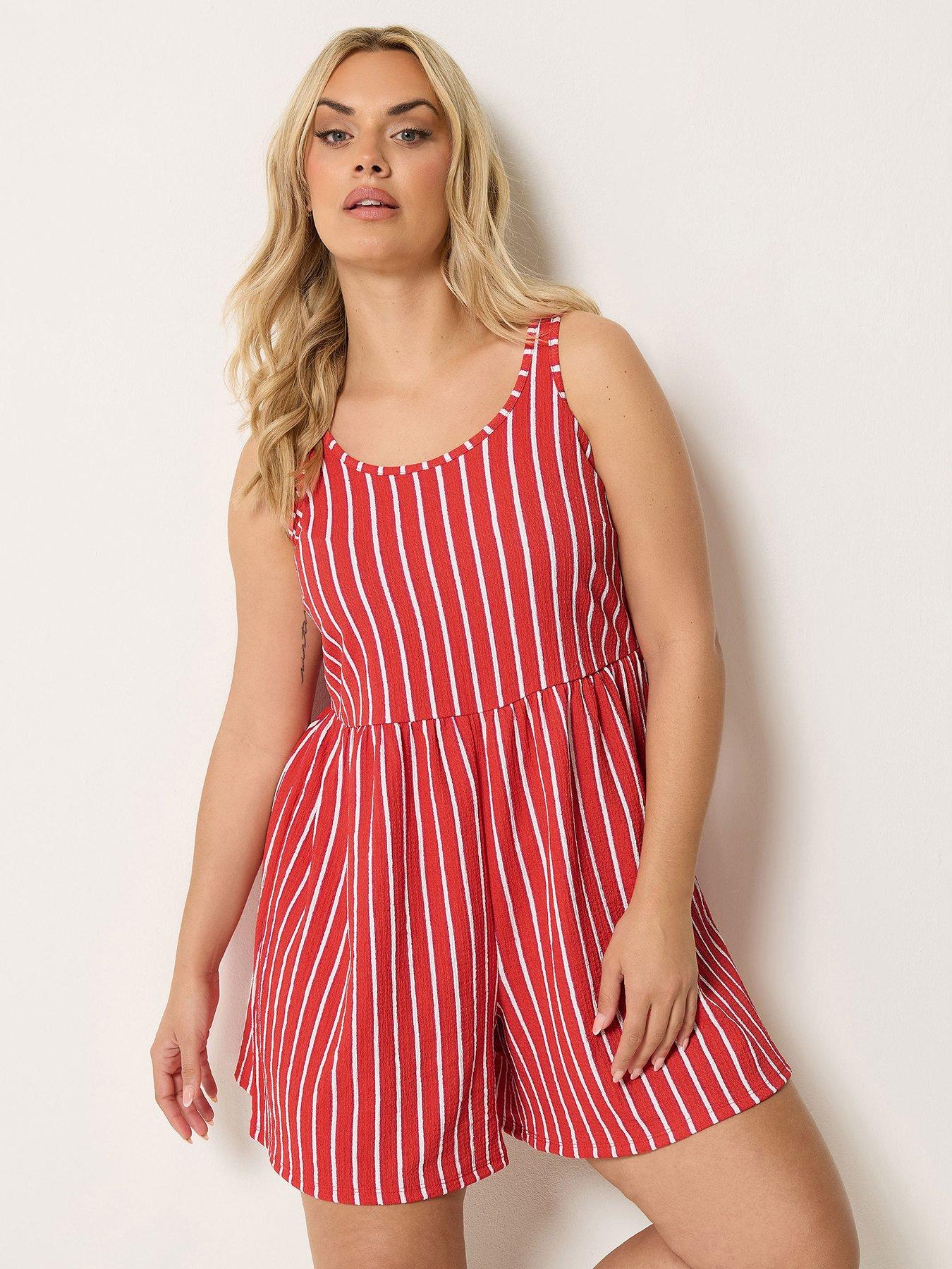 Image 1 of 5 of Yours Curve Textured Stripe Print Playsuit - Orange