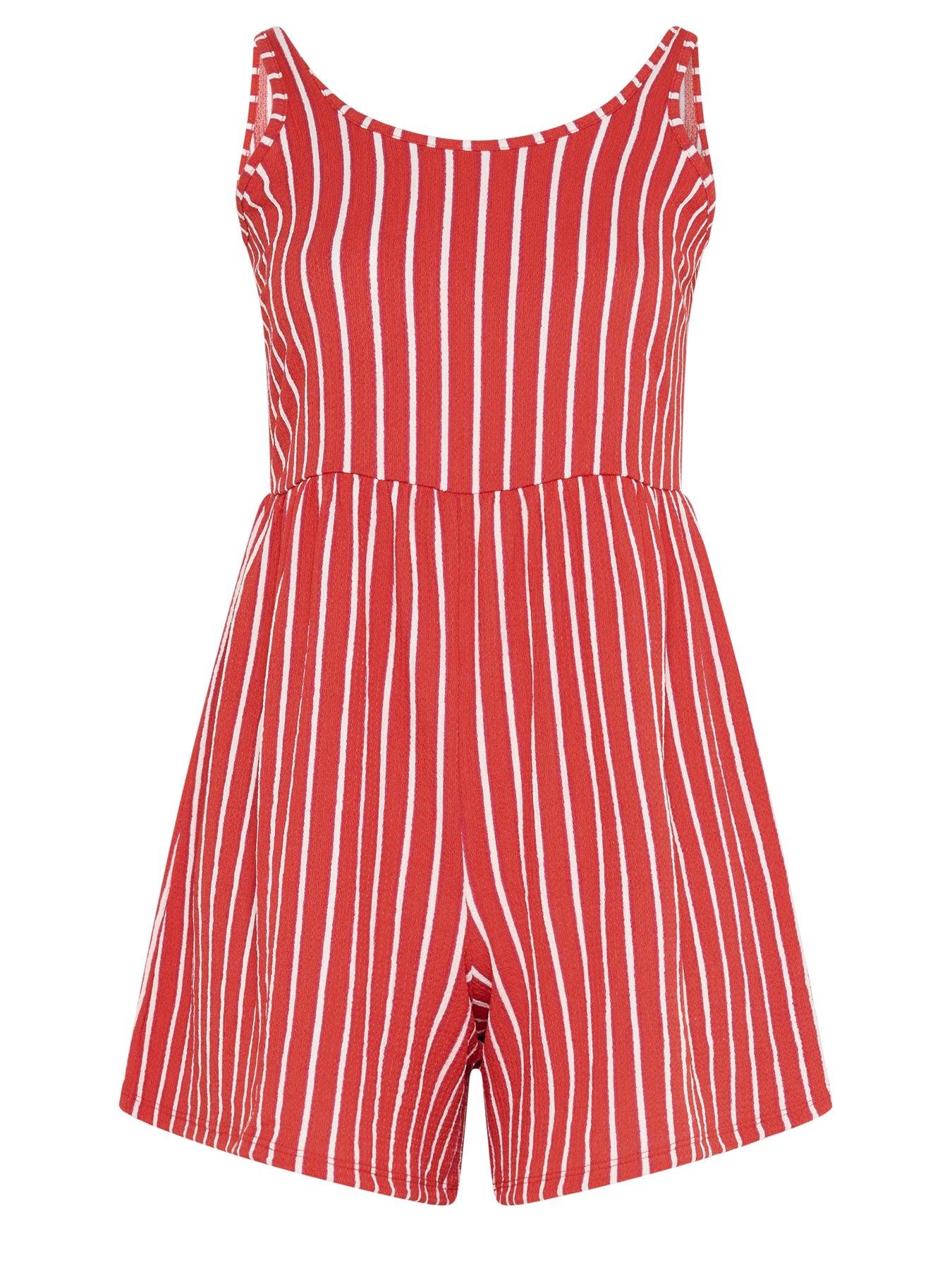 Image 5 of 5 of Yours Curve Textured Stripe Print Playsuit - Orange