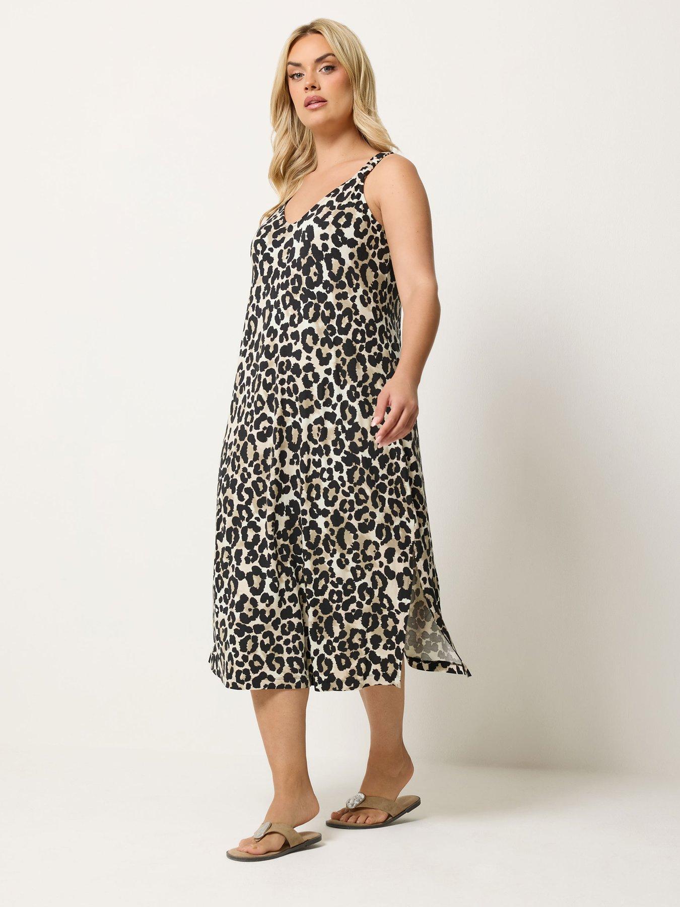 Image 3 of 4 of Yours Curve Leopard Print Swing Dress - Brown