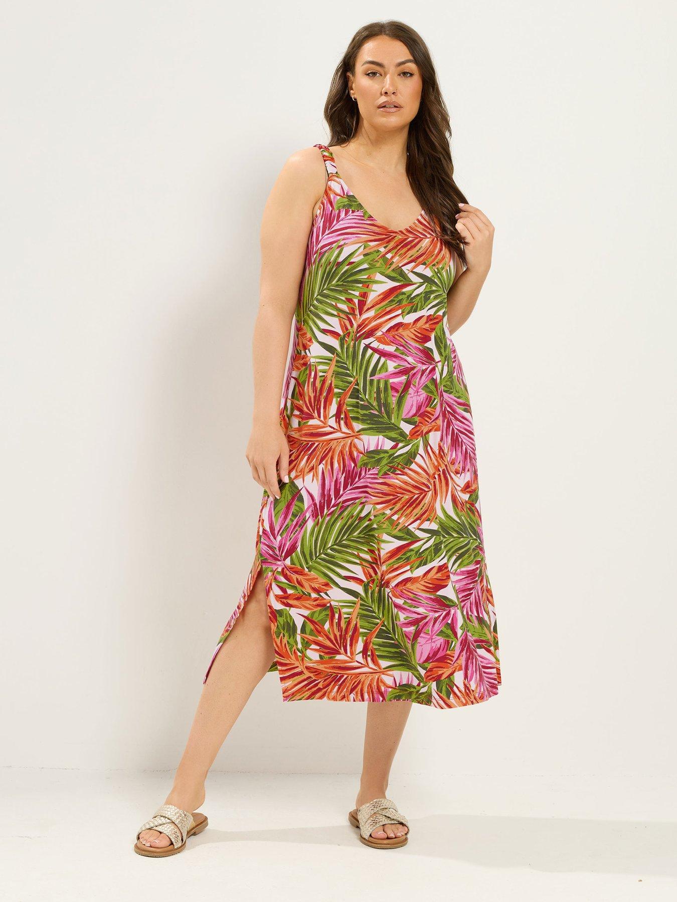 Yours Curve Tropical Sleeveless Maxi Dress - Pink